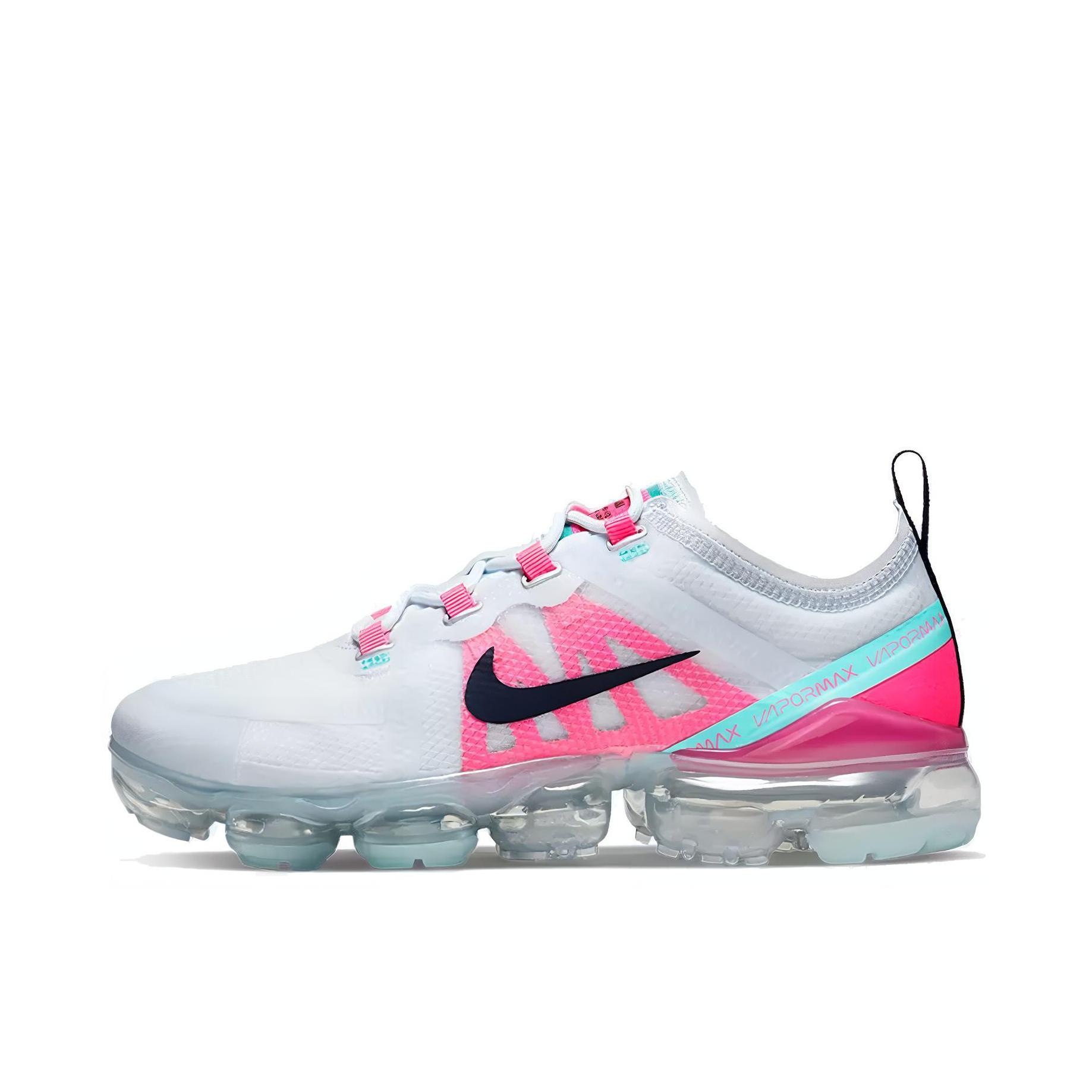 推荐商品：Nike Air VaporMax 2019 跑鞋 全掌气垫减震回弹防滑耐磨织物网布支撑运动 White/Pink/Blue 白粉蓝