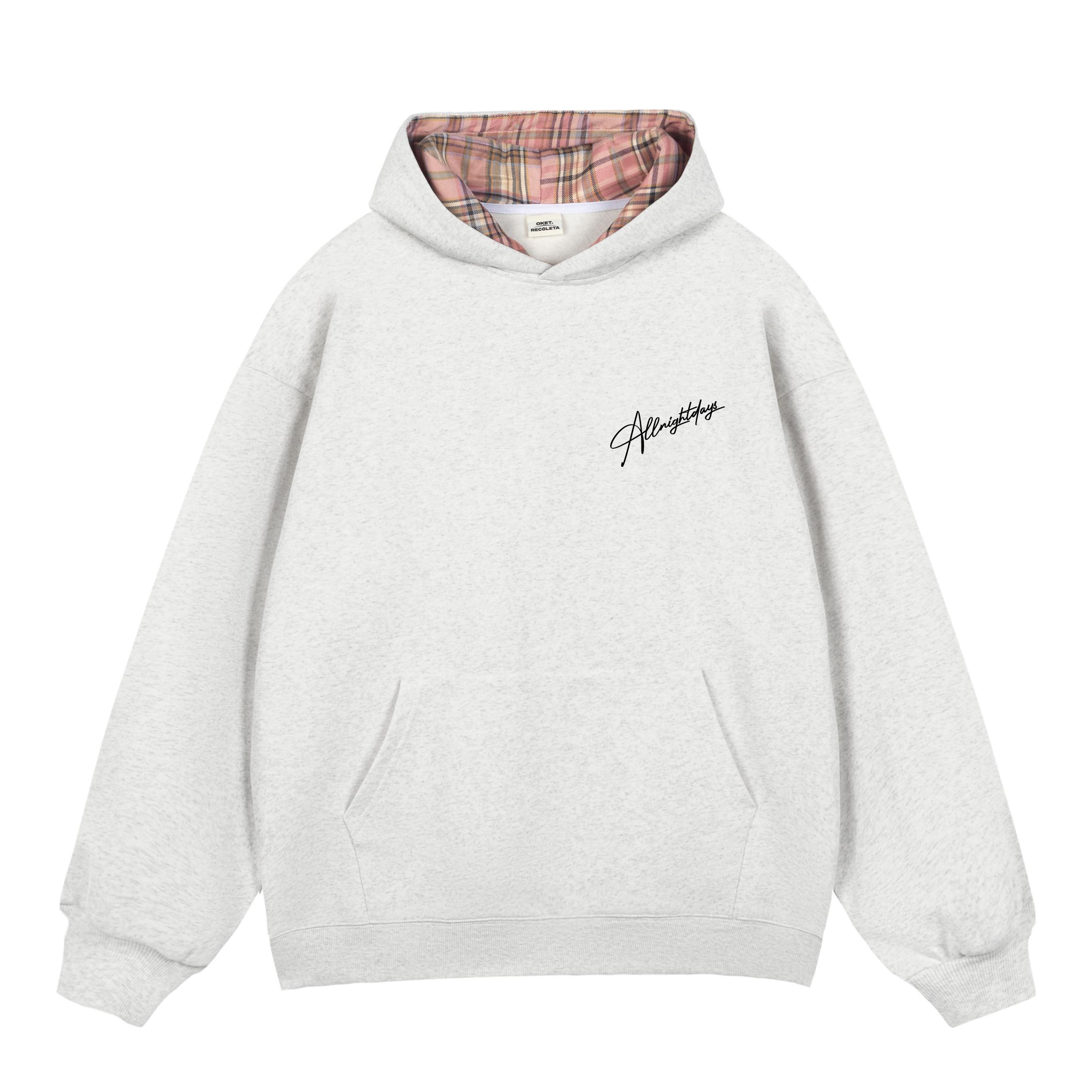 推荐商品：RECOLETA x OKET 联名涂鸦印花重磅棉质连帽卫衣 男女同款 REC2024AW206 浅花灰粉格纹