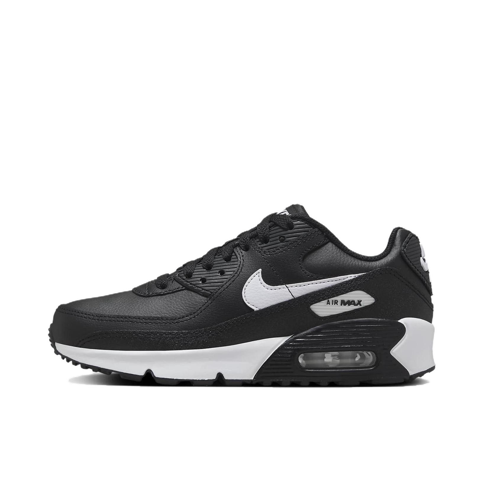 推荐商品：Nike Air Max 90 跑鞋 气垫合成革缓震透气复古增高圆头贴合拼接 GS/黑色/白色