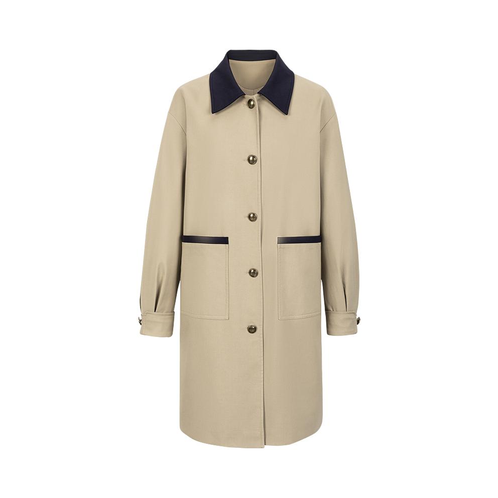 推荐商品：KBNE  中长款单排扣直筒型聚酯纤维风衣 女装 740217001 卡其