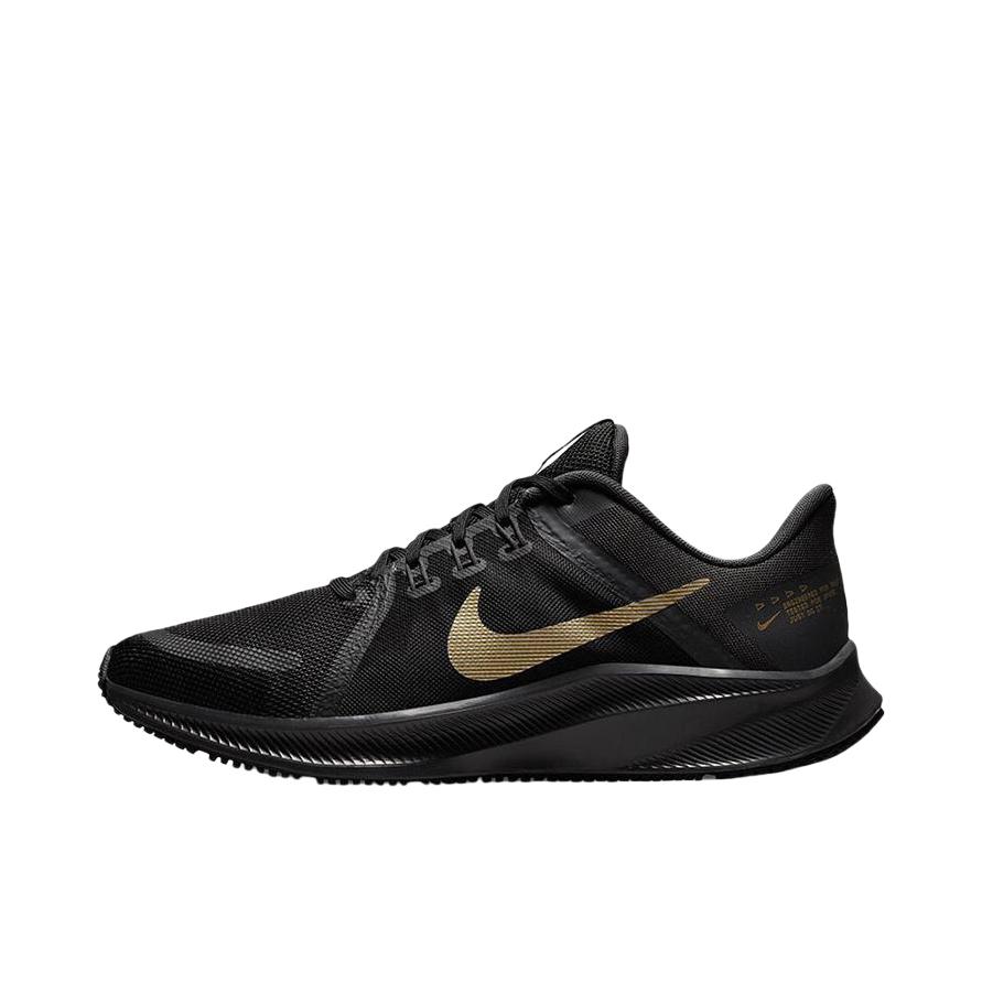 推荐商品：Nike Quest 4 跑鞋 轻便透气缓震耐磨舒适回弹复古织物包裹性耐力跑缓冲支撑 黑色/金色