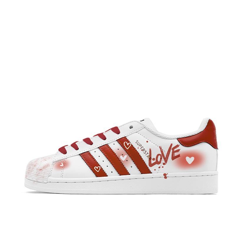 推荐商品：【定制球鞋】 adidas Originals Superstar 板鞋 防踢减震防滑耐磨百搭潮流时尚合成革贝壳头 酒红爱心