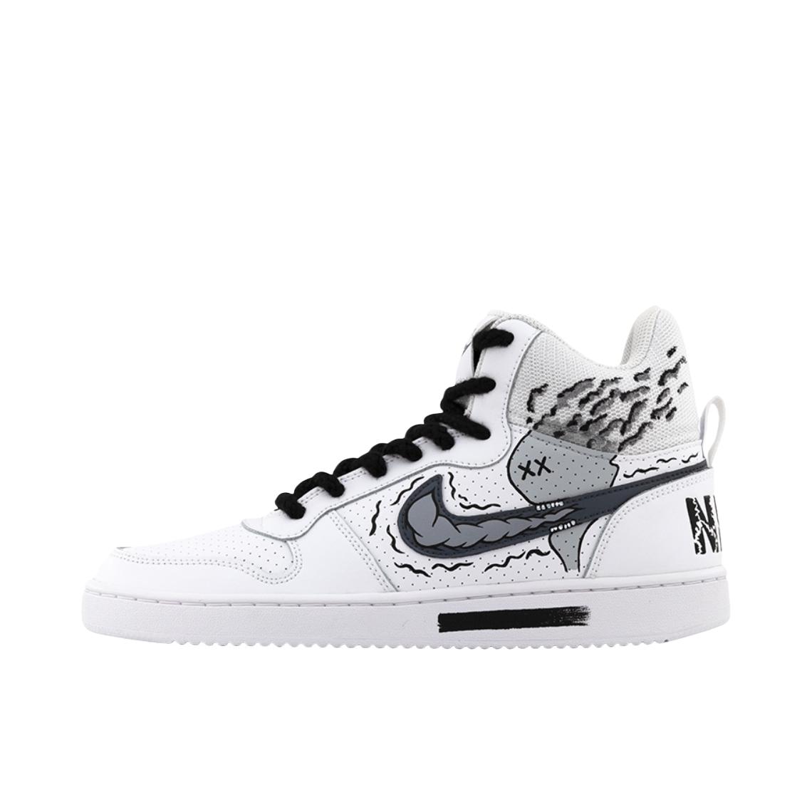 推荐商品：【定制球鞋】 Nike Court Borough 板鞋 防滑防水轻便减震手绘减龄做旧甜酷高街合成革甜妹包裹性复古婚鞋增高小白鞋薄底秋冬脏脏鞋 女款/美式街头涂鸦A