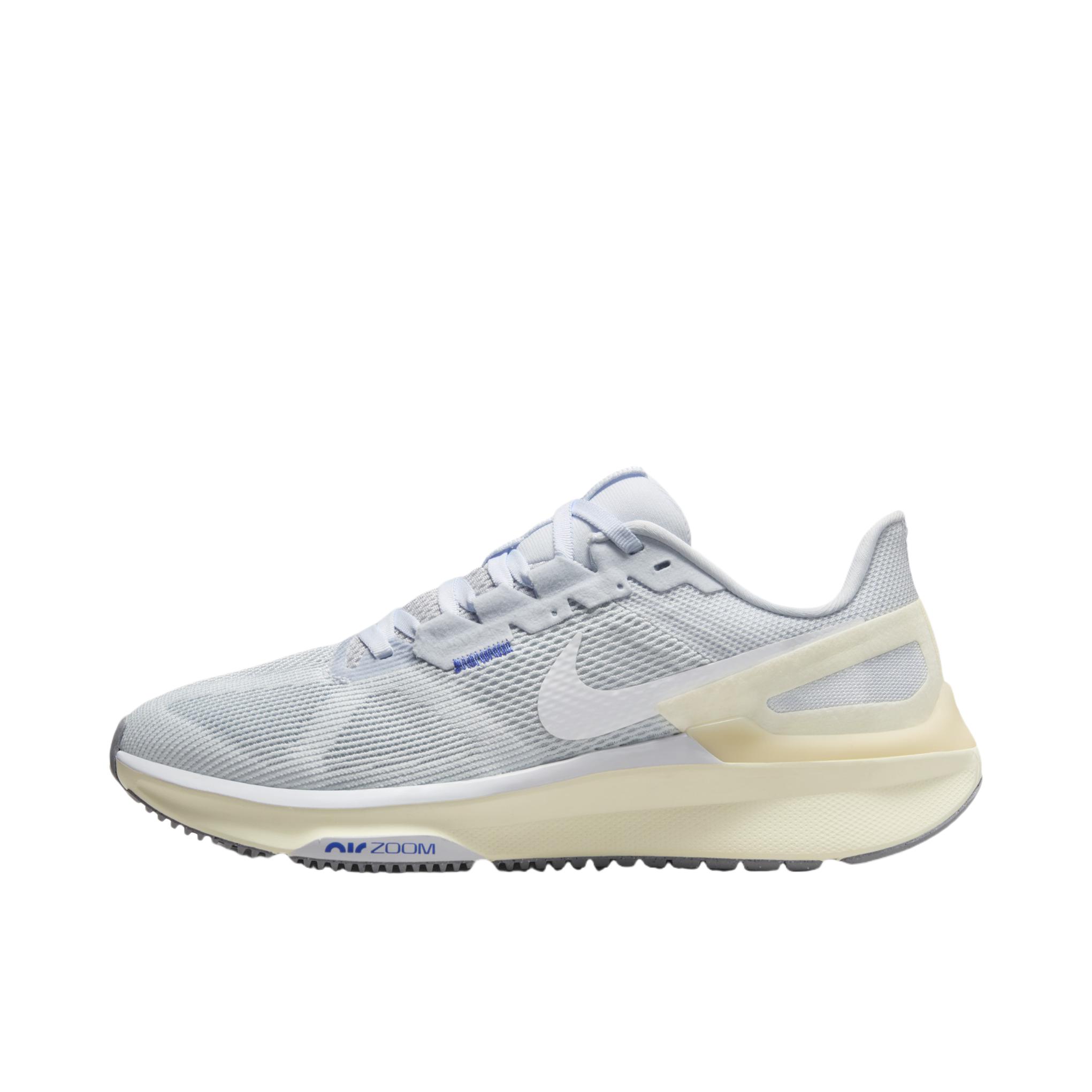 推荐商品：Nike Air Zoom Structure 25 跑鞋 公路减震织物支撑训练轻便 足球灰/白色/紫蓝/淡象牙白/宇宙蓝/金属灰
