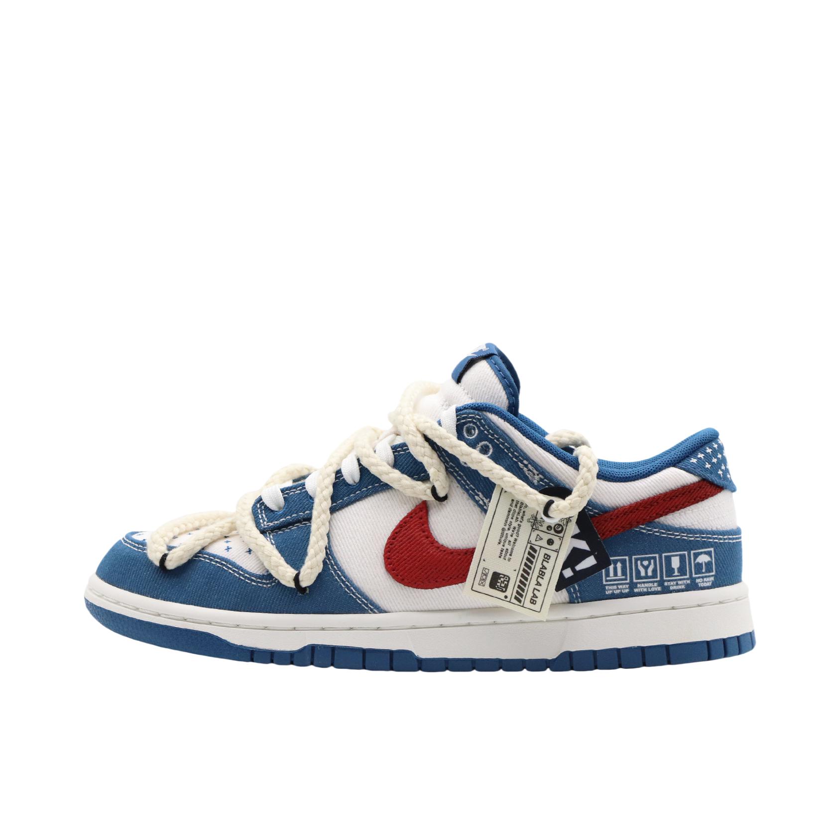 推荐商品：【定制球鞋】 Nike Dunk 板鞋 平跟系带防滑耐磨做旧高街简约百搭潮流复古美式 牛仔蓝