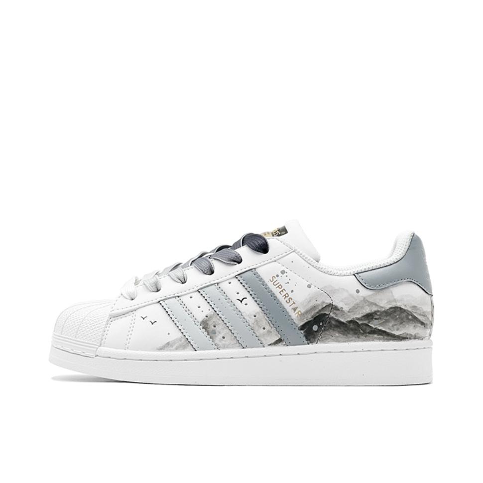 推荐商品：【定制球鞋】 adidas Originals Superstar 板鞋 防踢减震防滑耐磨百搭潮流时尚合成革贝壳头 水墨阿迪