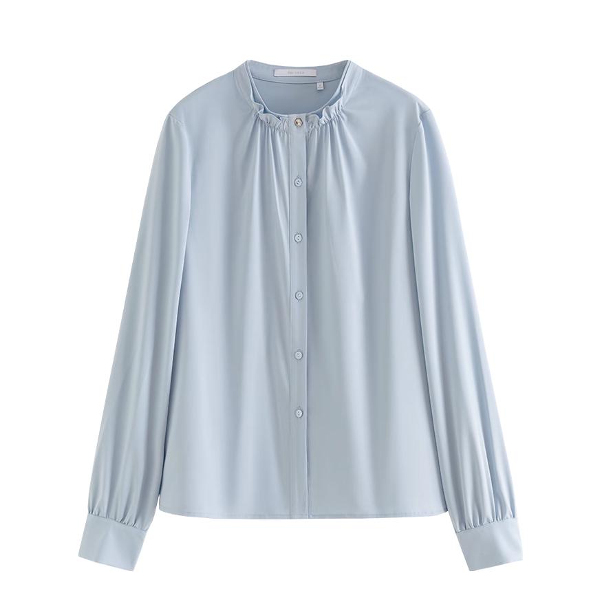 推荐商品：范思蓝恩 法式修身纯色立领衬衫 女装 24FS11138 晴空蓝