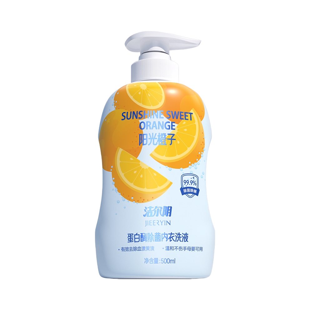 推荐商品：JIEERYIN/洁尔阴 阳光橙子味 蛋白酶去污渍血渍抑菌留香内衣洗衣液
