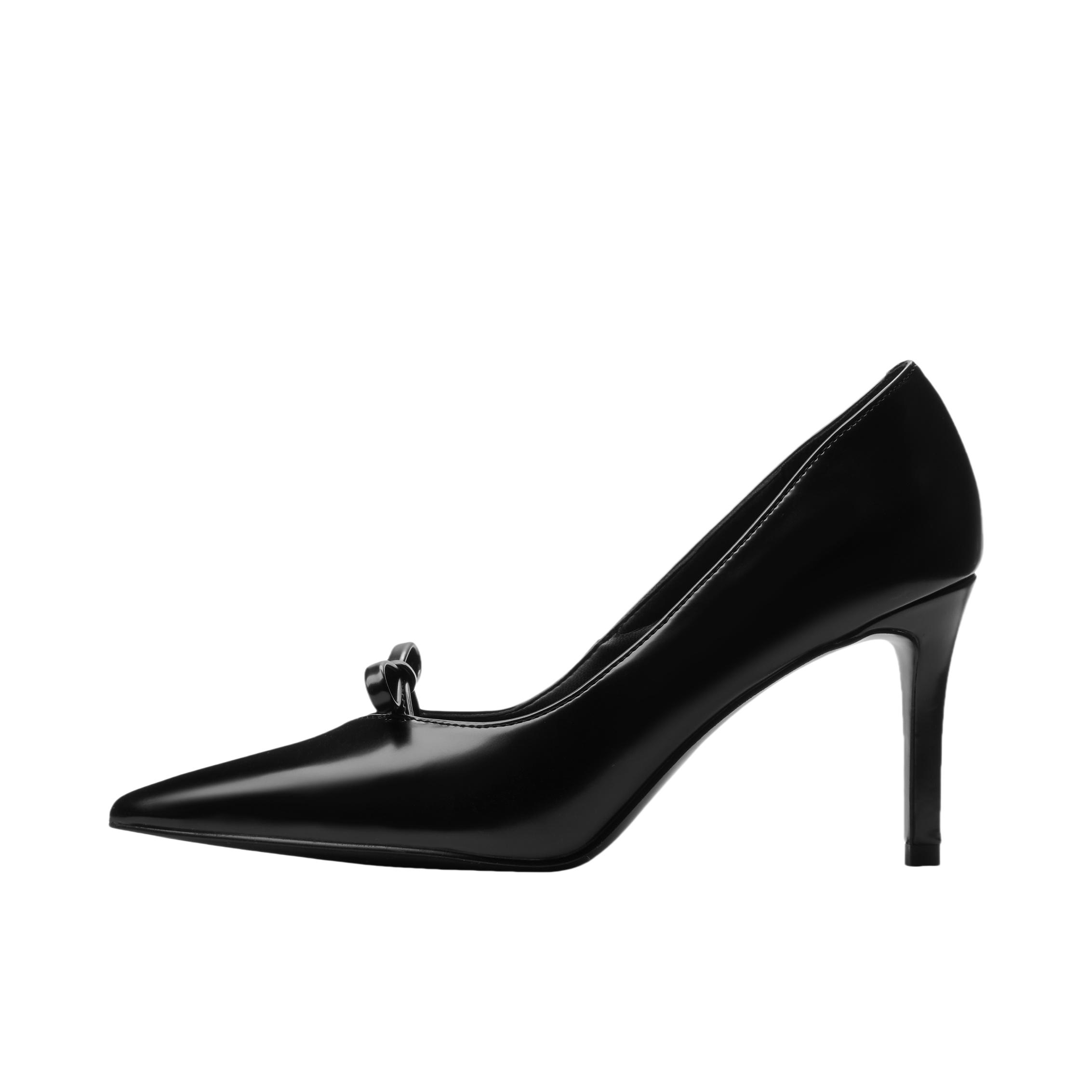 推荐商品：CHARLES&KEITH 高跟鞋 PU 亮面尖头细跟蝴蝶结晚宴新娘年会 CK1-60361535 黑色