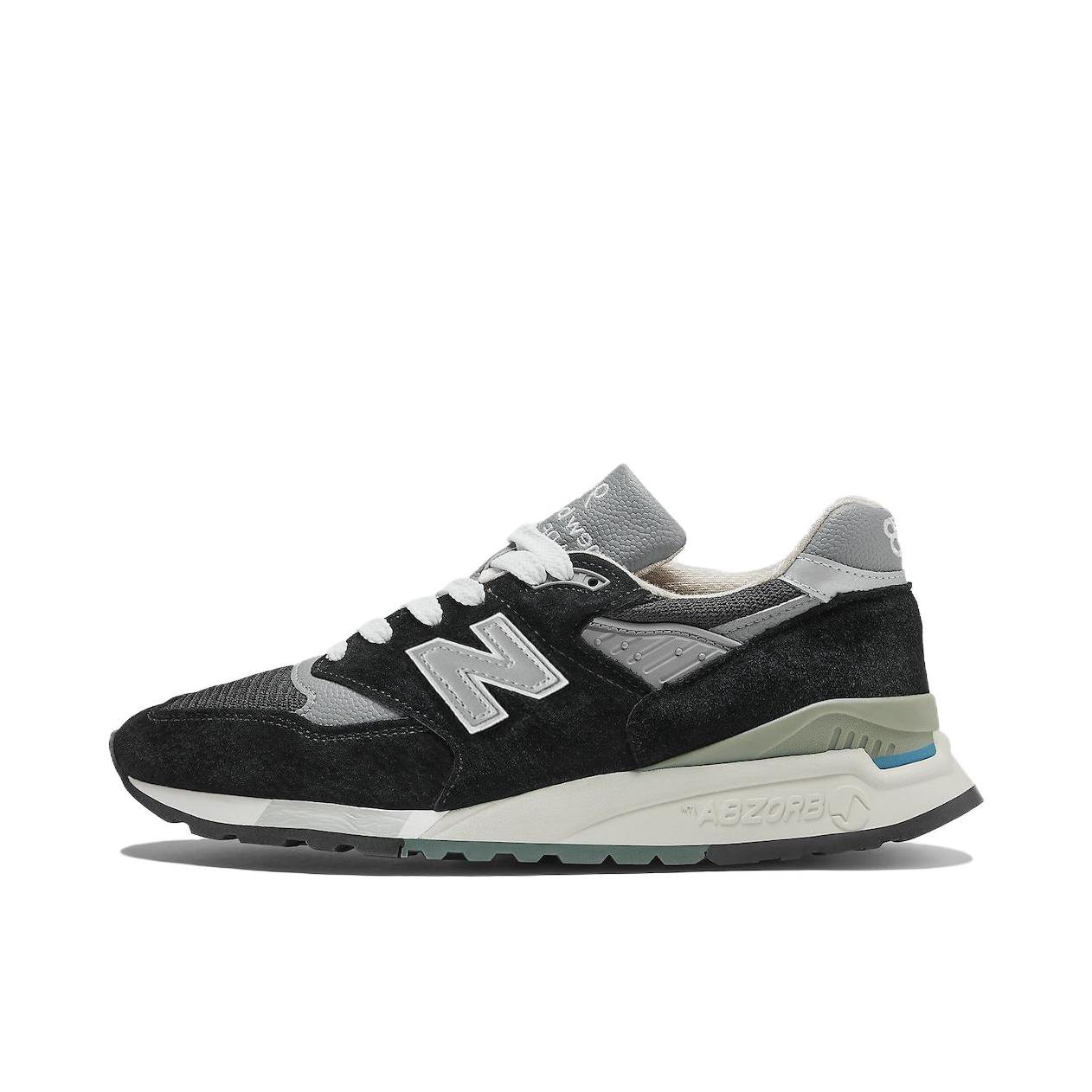 推荐商品：New Balance 998 跑鞋 复古慢跑织物网布舒适减震支撑低帮圆头 黑/灰色