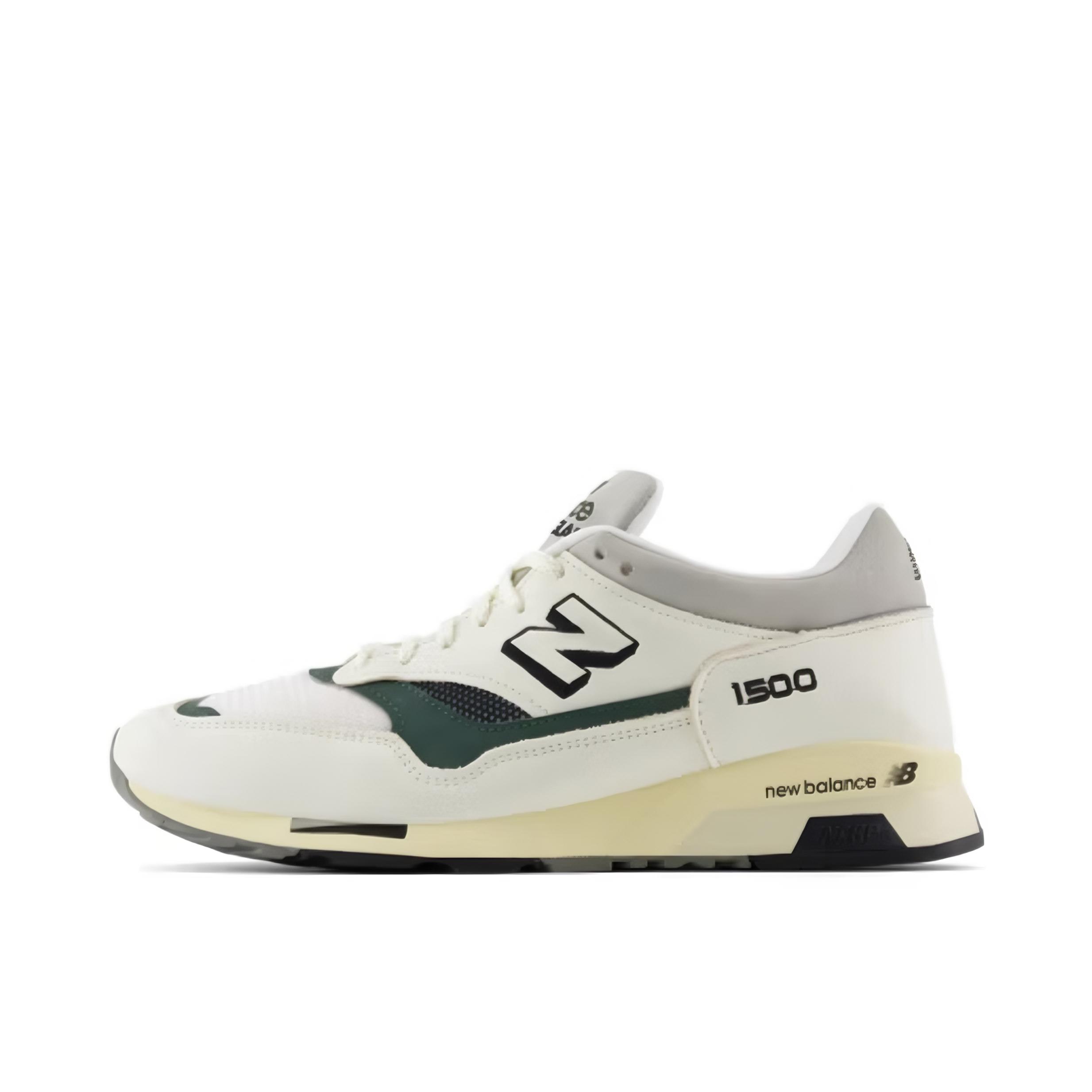 推荐商品：New Balance 1500 跑鞋 减震回弹透气防滑耐磨马拉松合成革织物复古包裹性轻便圆头贴合 米白色/绿色