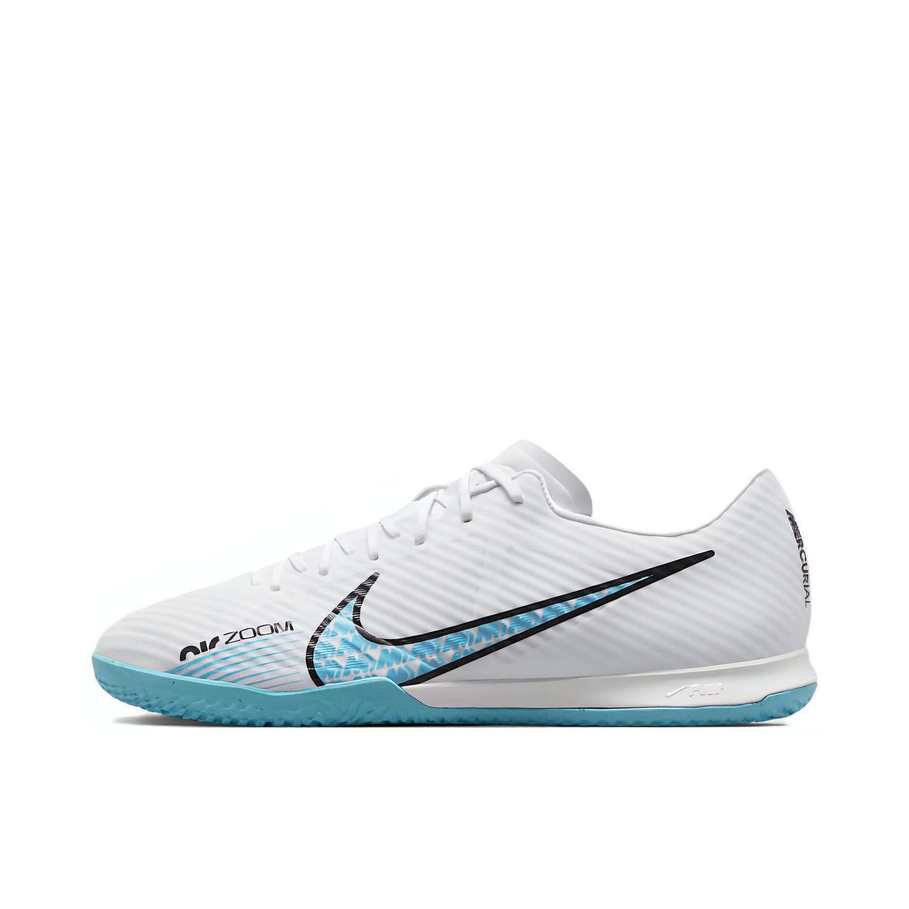推荐商品：Nike Mercurial Vapor 15 Academy IC 中端 平底 室内 圆头 防滑 训练 足球鞋 白色/蓝色