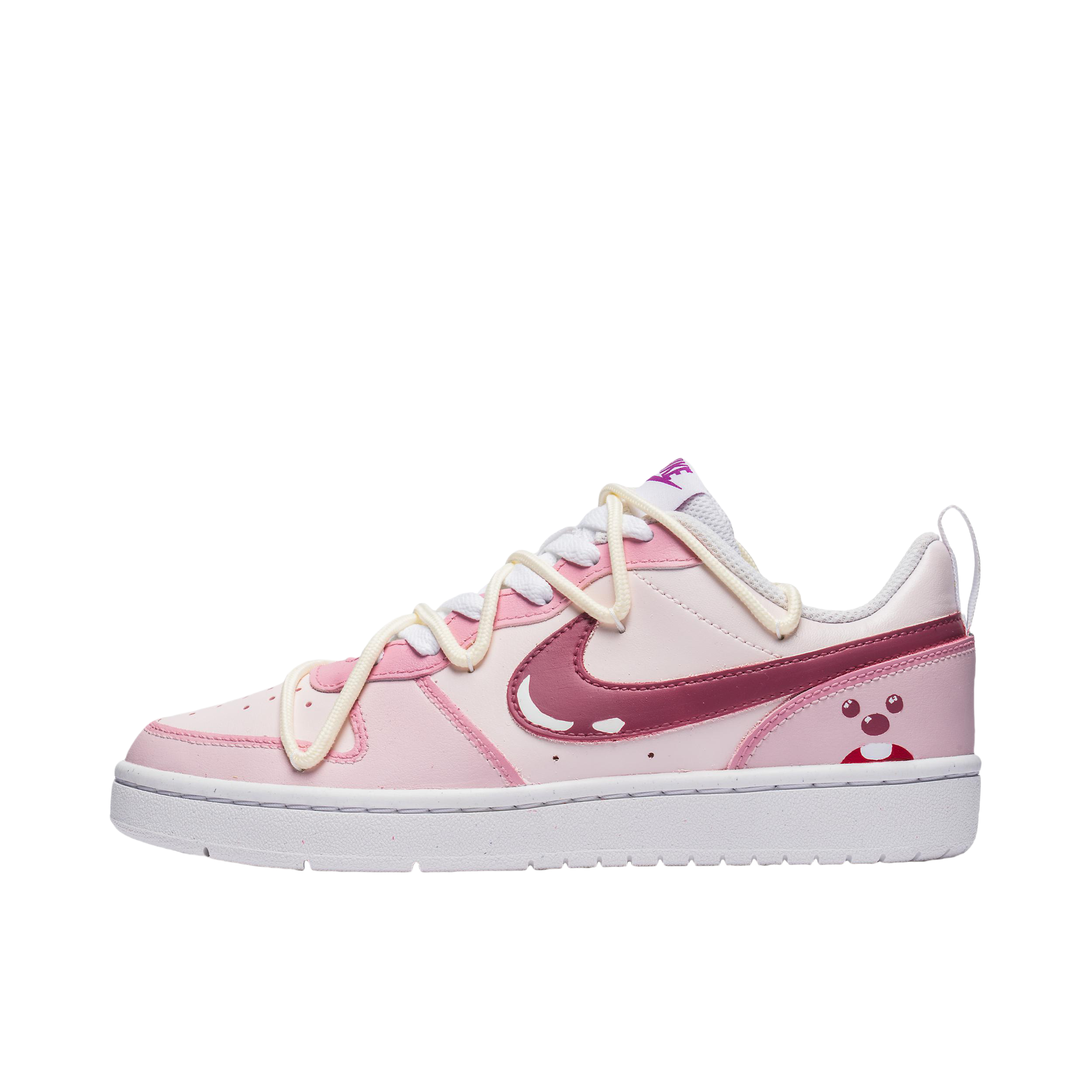 推荐商品：【定制球鞋】 Nike Court Borough 板鞋 防滑防水轻便减震手绘减龄做旧甜酷高街合成革甜妹包裹性复古婚鞋增高小白鞋薄底秋冬脏脏鞋 女款/海狸露比粉白