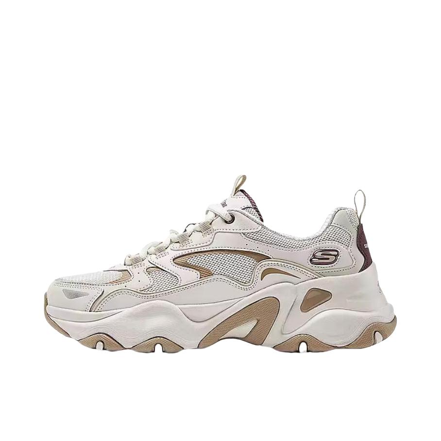 推荐商品：Skechers/斯凯奇  D'lites 5.0  熊猫鞋5代  老爹鞋  厚底运动鞋 网面支撑防滑耐磨舒适百搭高回弹增高  女款/米色/棕色  