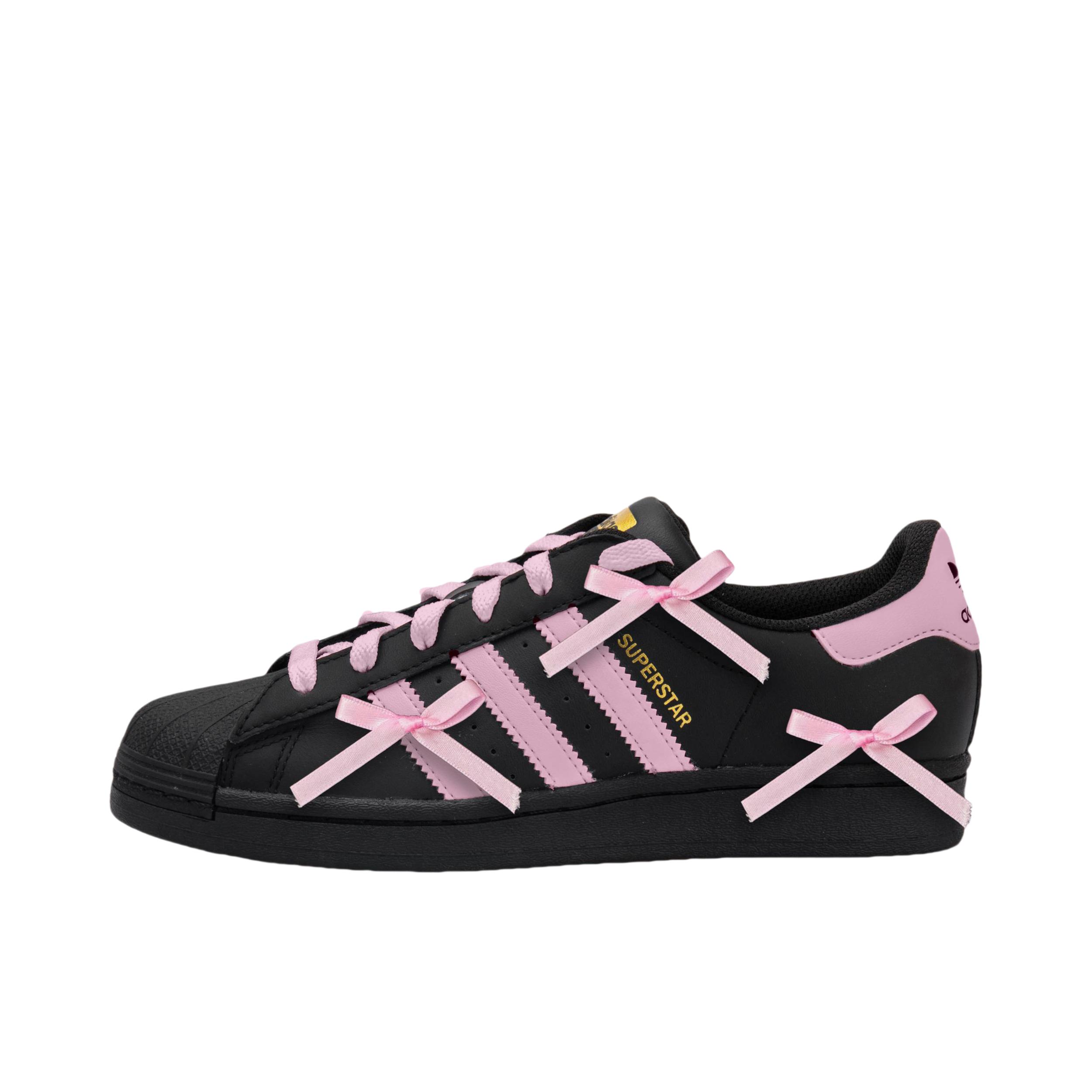 推荐商品：【定制球鞋】 adidas Originals Superstar 板鞋 防踢减震防滑耐磨百搭潮流时尚合成革贝壳头 黑粉芭蕾