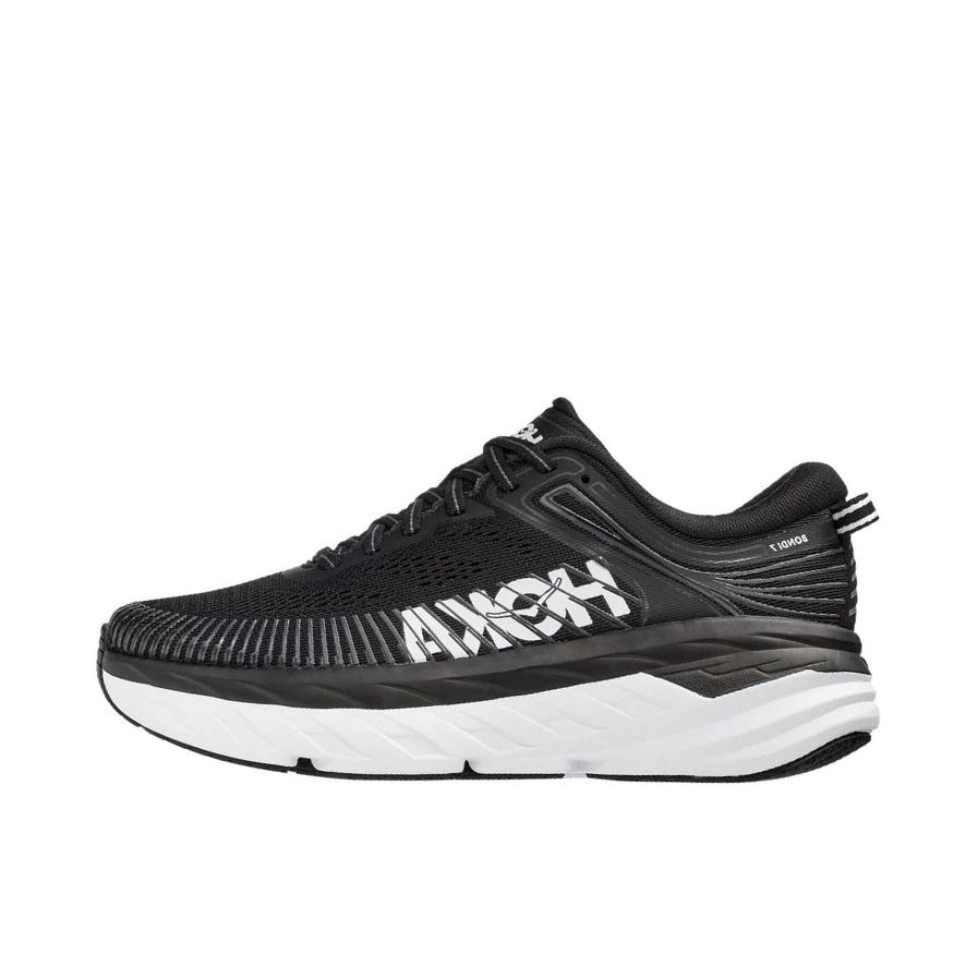 推荐商品：HOKA ONE ONE Bondi 邦代 7 轻便透气 减震 织物 运动 跑鞋 黑白