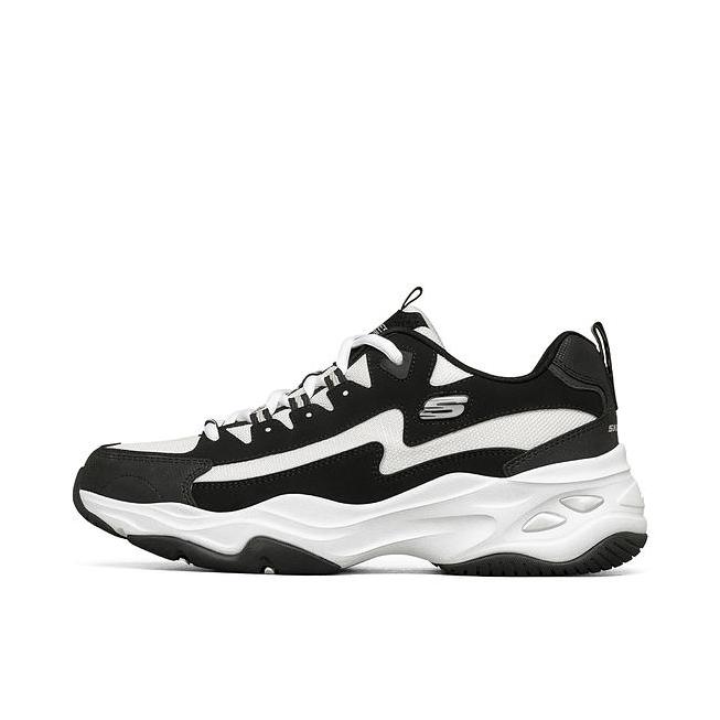 推荐商品：【赵露思同款】 Skechers/斯凯奇 D'Lites 4.0 老爹鞋 熊猫鞋 跑鞋 减震耐磨网面透气复古时尚增高厚底绑带运动休闲 黑色/白色