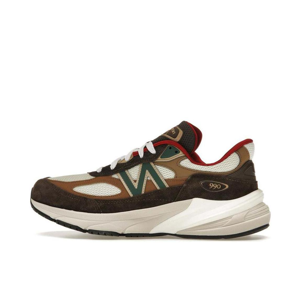 推荐商品：New Balance 990 V6 跑鞋 拼接网布绒面革织物合成革耐磨透气减震防滑支撑圆头 棕色/白色
