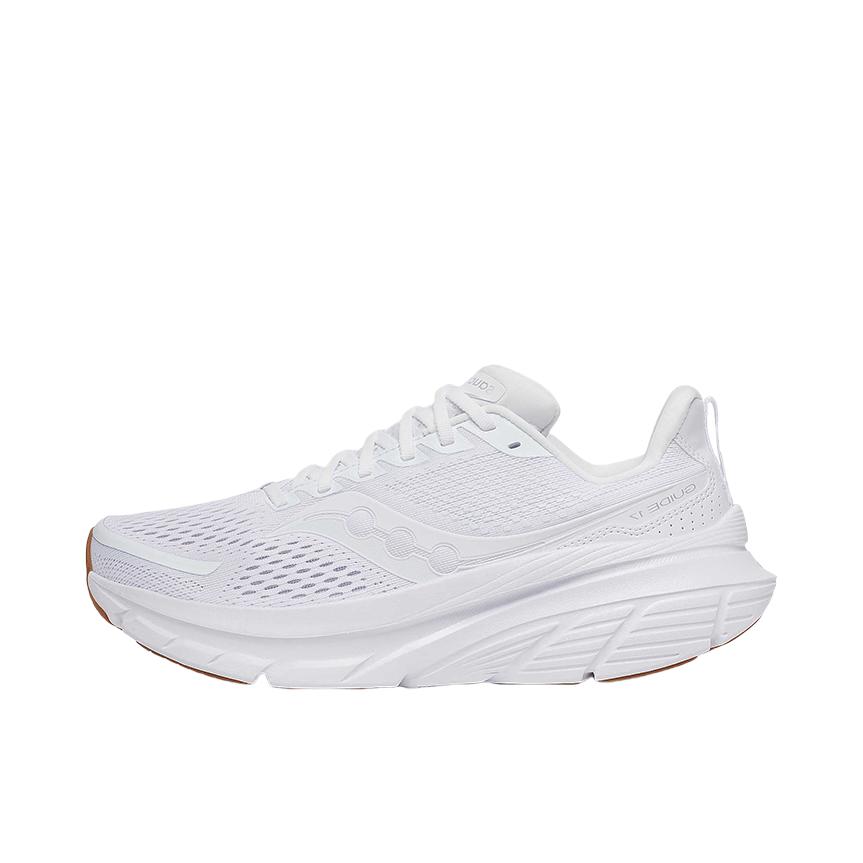 推荐商品：Saucony/索康尼  Guide 向导 17  稳定支撑 舒适 网布透气 缓震耐磨 防滑软底 慢跑  跑鞋 纯白色
