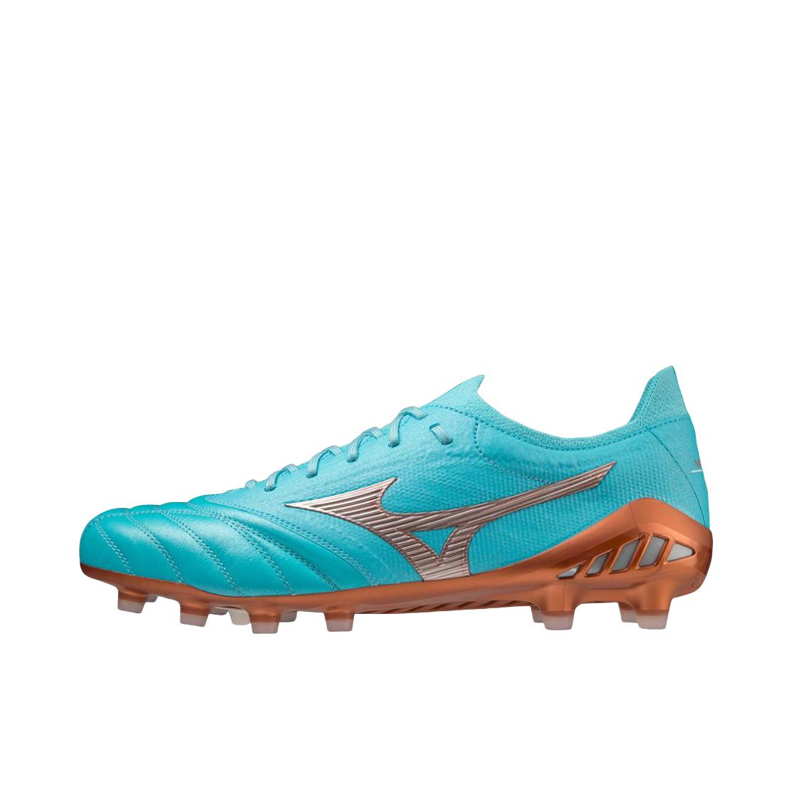 推荐商品：Mizuno/美津浓 Morelia Neo 3 Beta Elite MD FG 防滑耐磨 轻便 胶质长钉 天然草地 足球鞋 蓝色/铜色