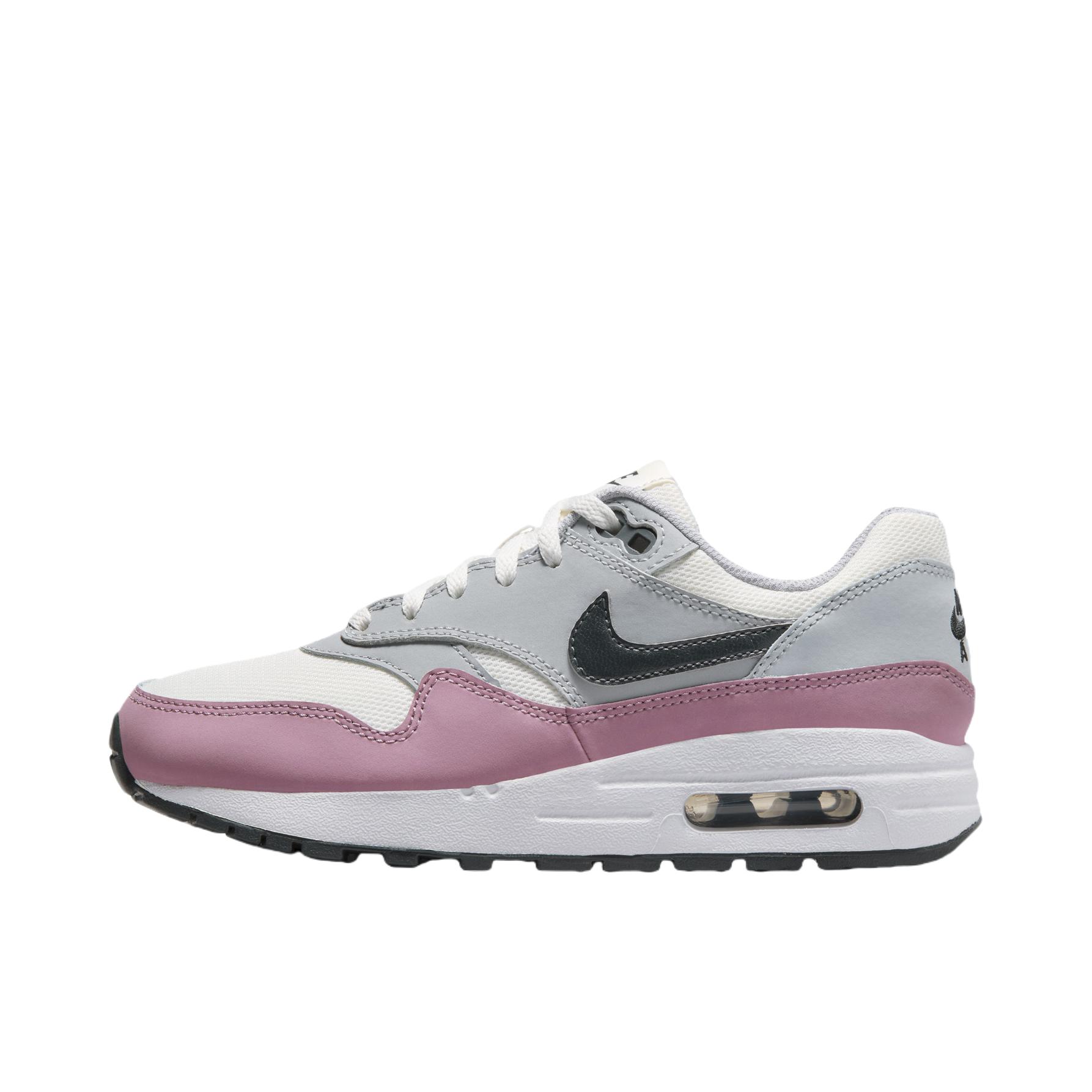 推荐商品：Nike Air Max 1 跑鞋 气垫缓震透气轻便复古运动舒适百搭潮流耐磨低帮训练防滑冬季支撑马拉松防水抓地圆头耐穿 GS/山峰白/暗烟灰/狼灰/白色