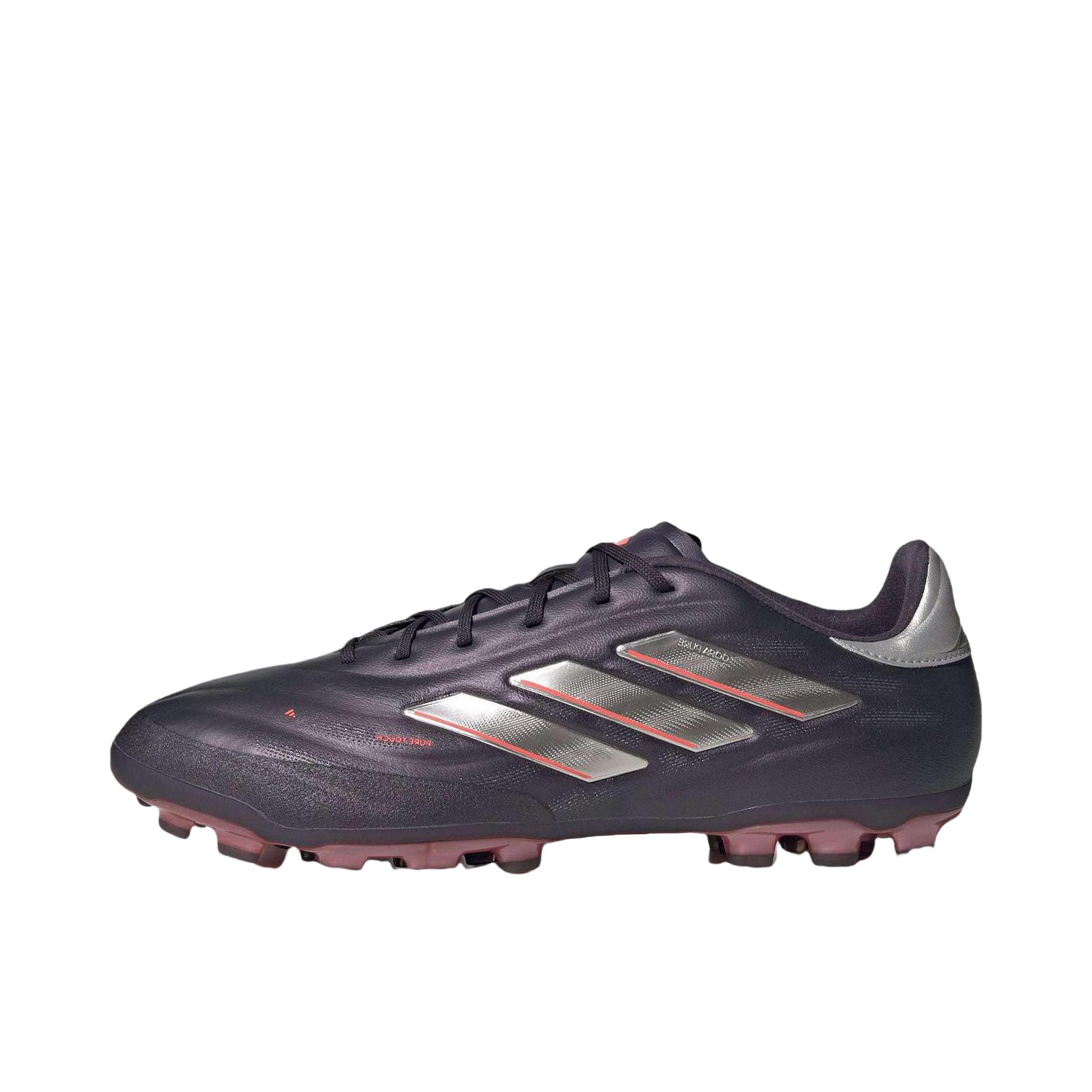 推荐商品：adidas Copa Pure 2 Elite 2G/3G AG 顶级 胶质短钉 人造草地 缓震防滑耐磨 足球鞋 金属银灰色/漩涡荧光红