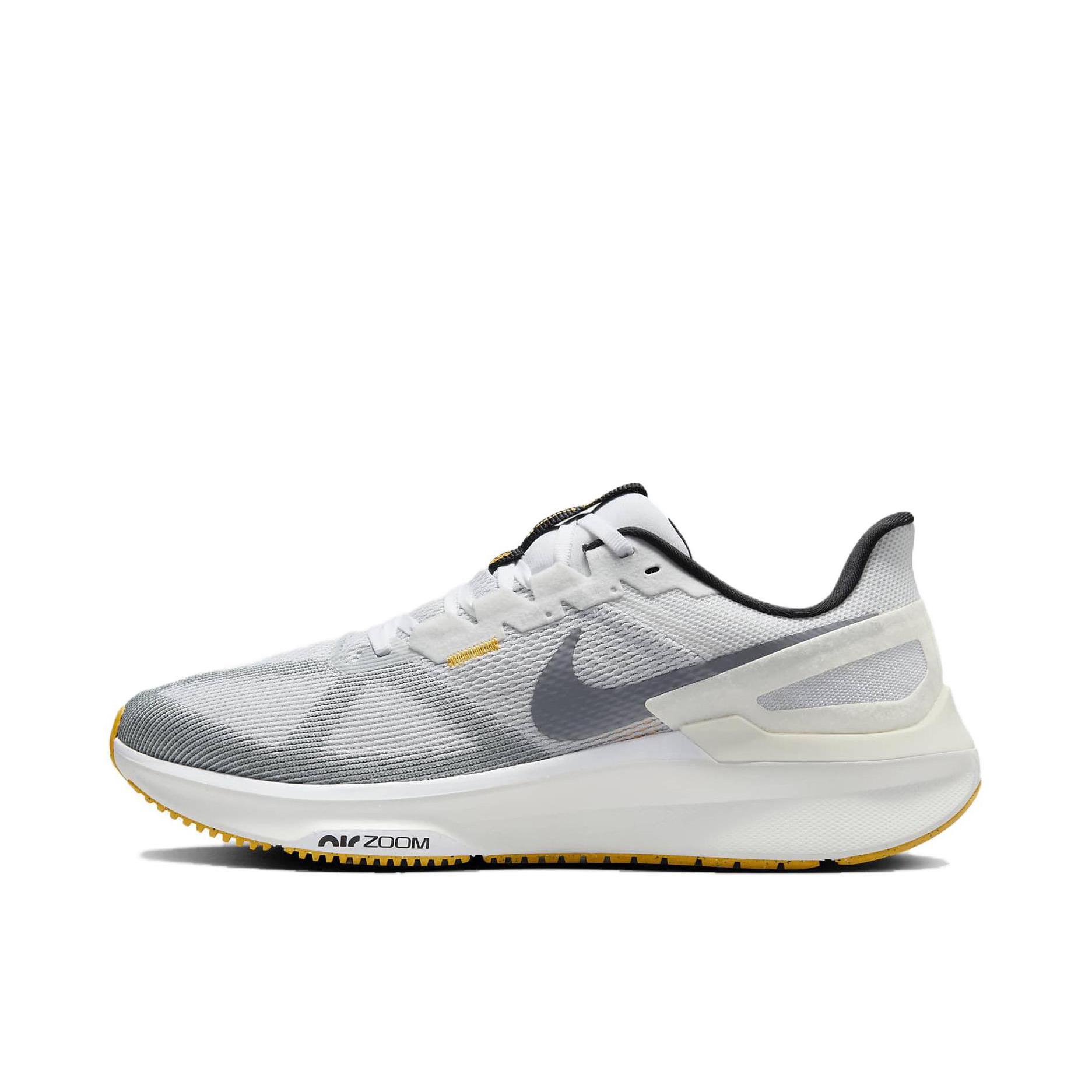 推荐商品：Nike Air Zoom Structure 25 跑鞋 公路减震织物支撑训练轻便 灰色/黄色