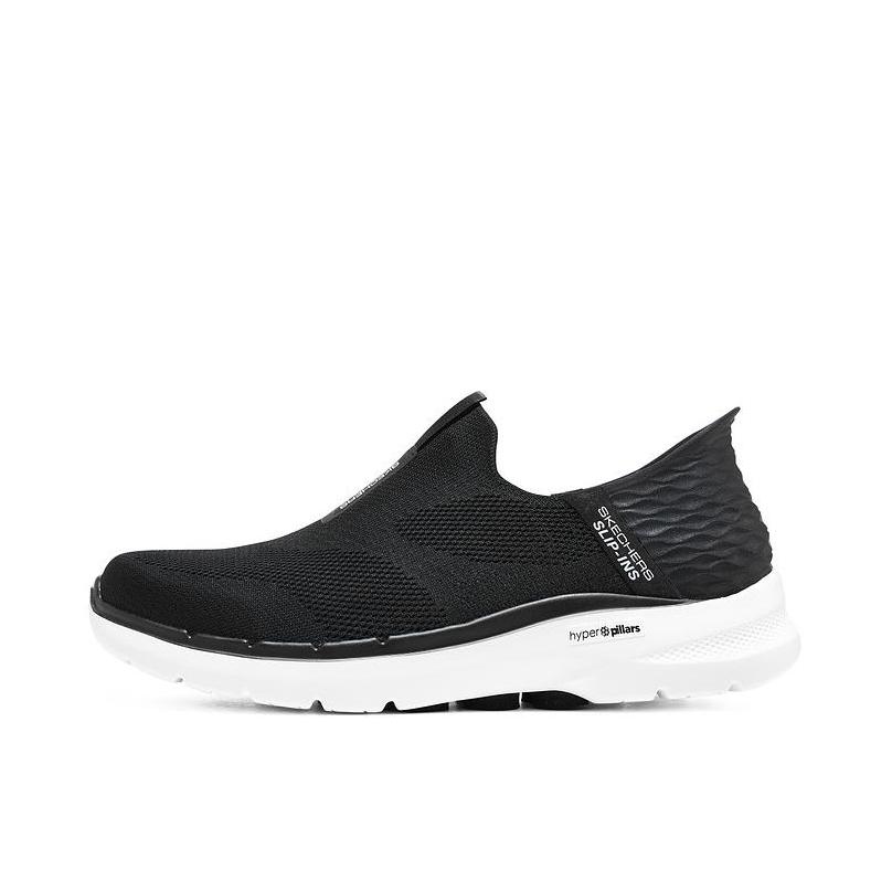 推荐商品：Skechers/斯凯奇 Go walk 6 舒适耐磨 减震回弹 轻便透气 网面 软底 轻质 一脚蹬 运动休闲鞋 124502 黑色/白底