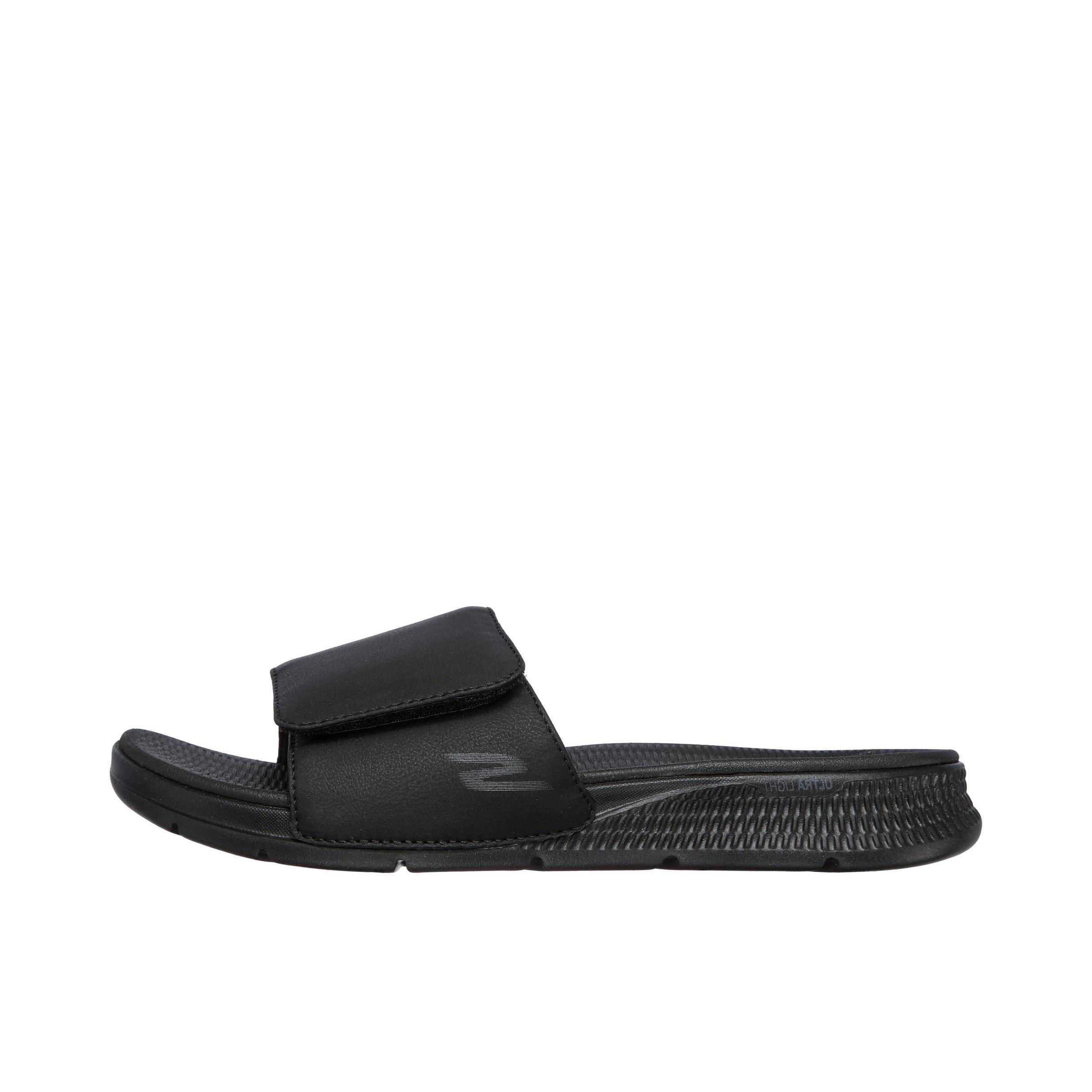 推荐商品：Skechers/斯凯奇 Ultra Light 耐磨防滑 平底舒适 外穿透气 时尚百搭 魔术贴 一字 拖鞋 229033 全黑色