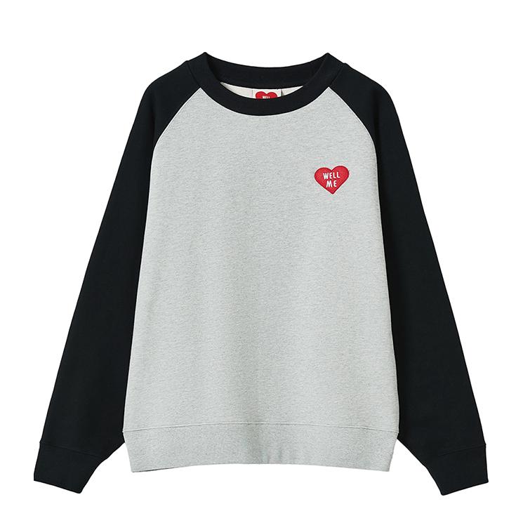 推荐商品：WELLME 字母刺绣毛圈拼接圆领卫衣 男女同款 21FWX51526MQ 黑灰拼接
