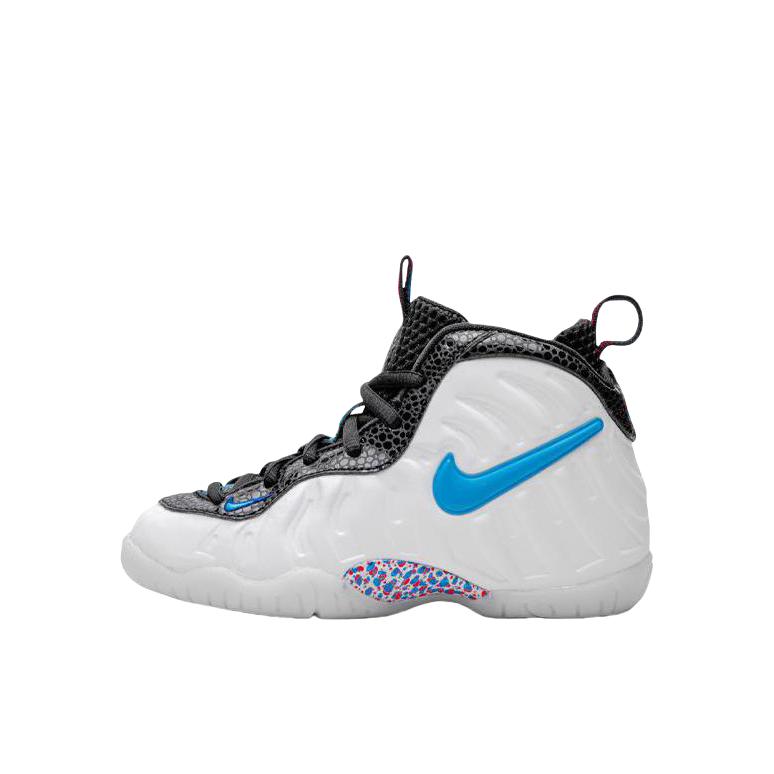 推荐商品：Nike Little Posite Pro 防滑耐磨 舒适透气 减震 运动鞋儿童 3D 小童/白色/蓝色