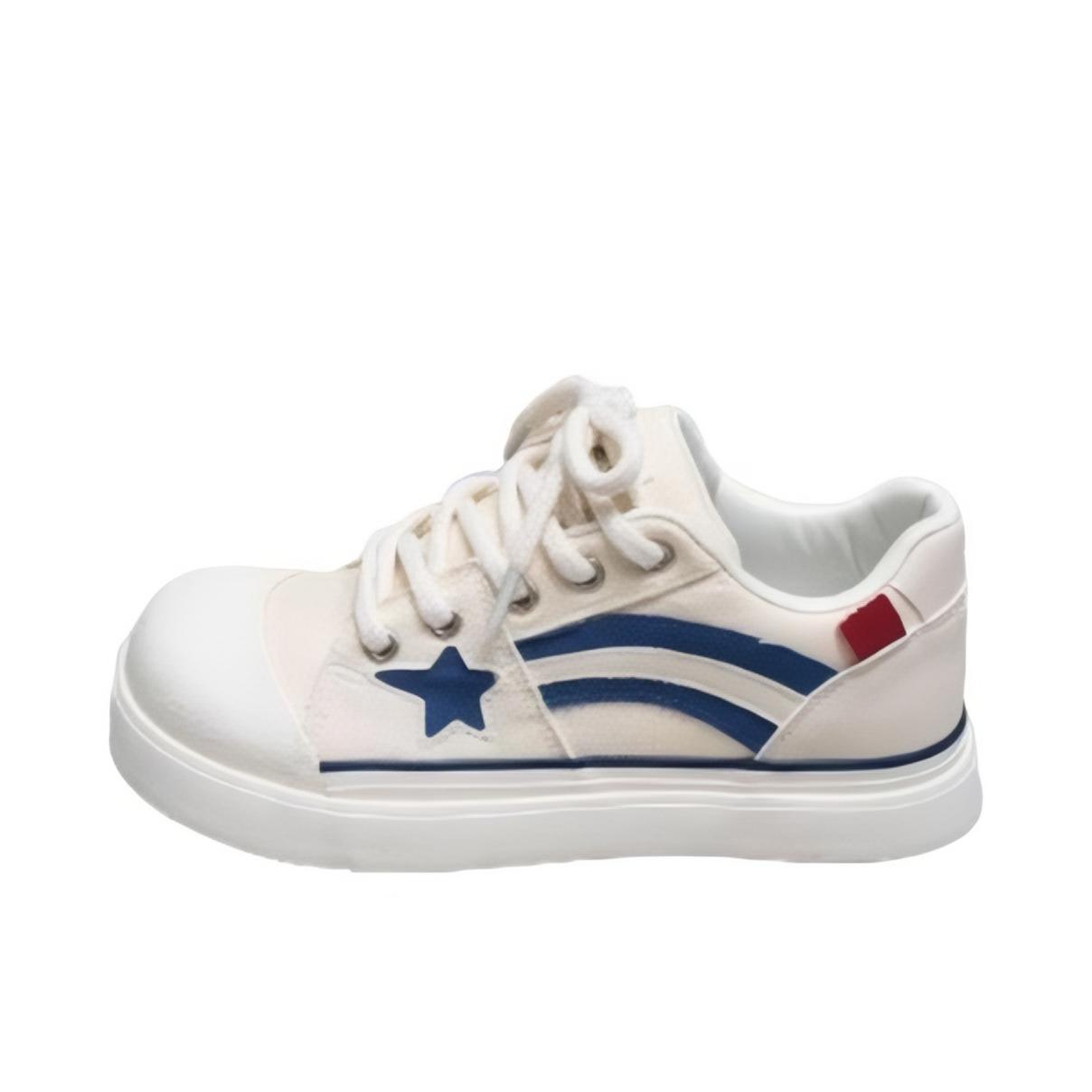 推荐商品：飞跃 丑萌 厚底 防滑耐磨 舒适软底 百搭休闲 原创 星星鞋 帆布鞋 米色/深蓝色