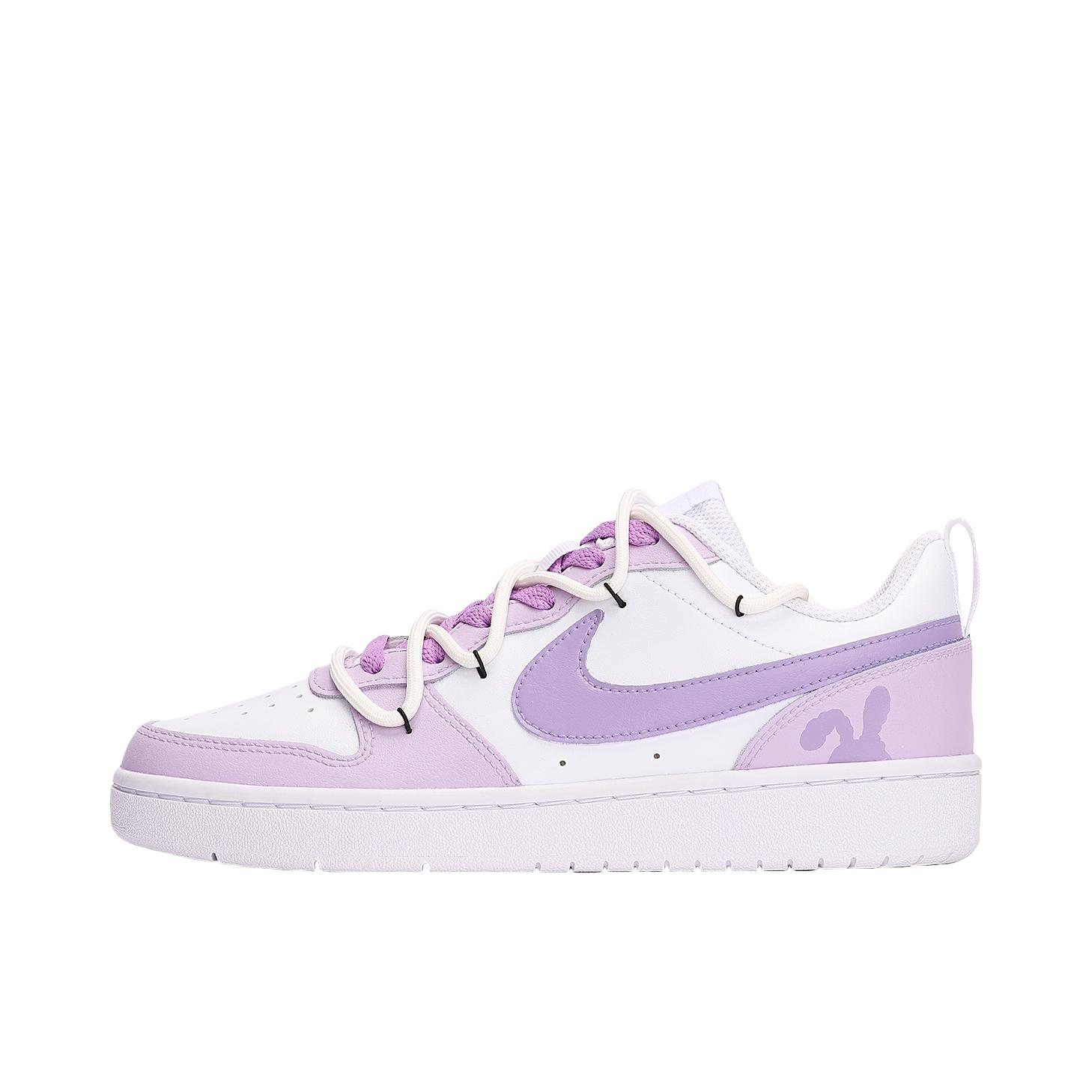 推荐商品：【定制球鞋】 Nike Court Borough 2 板鞋 包裹性增高减龄解构风合成革美式防滑复古轻便 GS/紫色兔子白紫