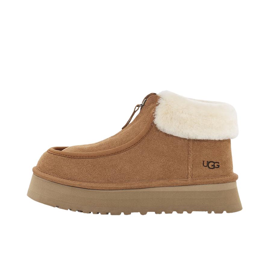 推荐商品：UGG Funkarra Boot 平底短筒 舒适圆头 防滑耐磨 毛鞋领 拉链 加绒 雪地靴 女款/栗色