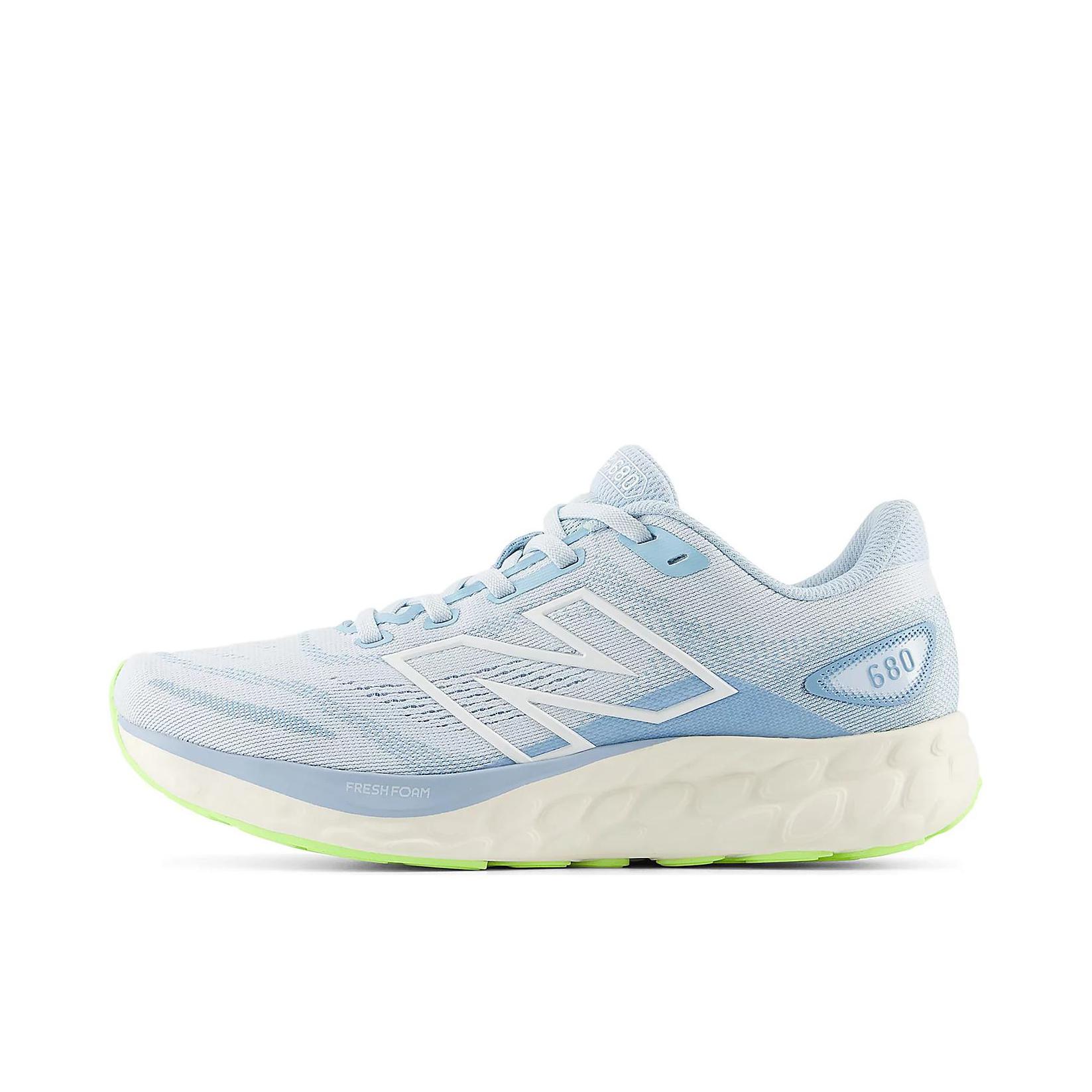 推荐商品：New Balance Fresh Foam 680v8 跑鞋 缓震透气系带圆头厚底防滑耐磨舒适回弹织物支撑 女款/蓝色/米色/B宽