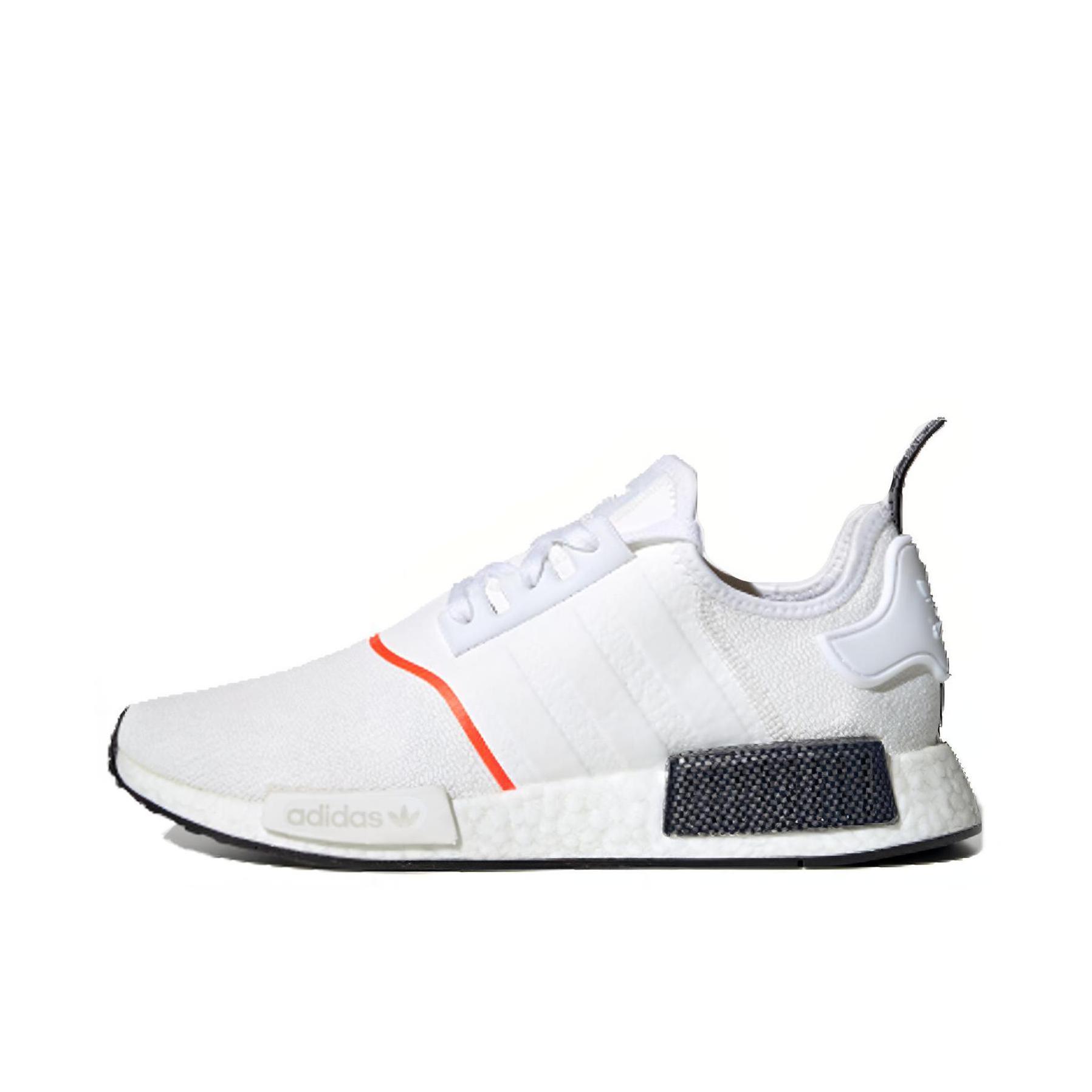 推荐商品：adidas Originals NMD R1 BOOST 织物 轻便透气 缓震 低帮 运动休闲鞋 White/Black/Red 白红黑