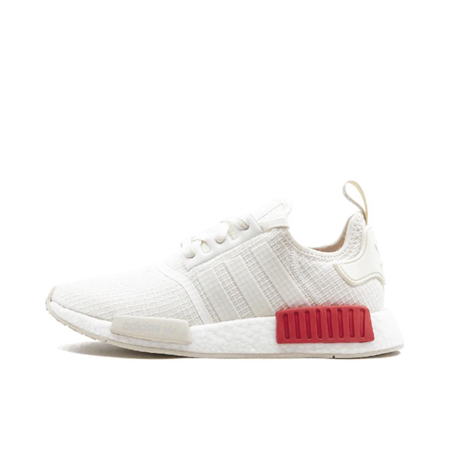 推荐商品：adidas Originals NMD R1 BOOST 织物 轻便透气 缓震 低帮 运动休闲鞋 Off White Lush Red 米白/红