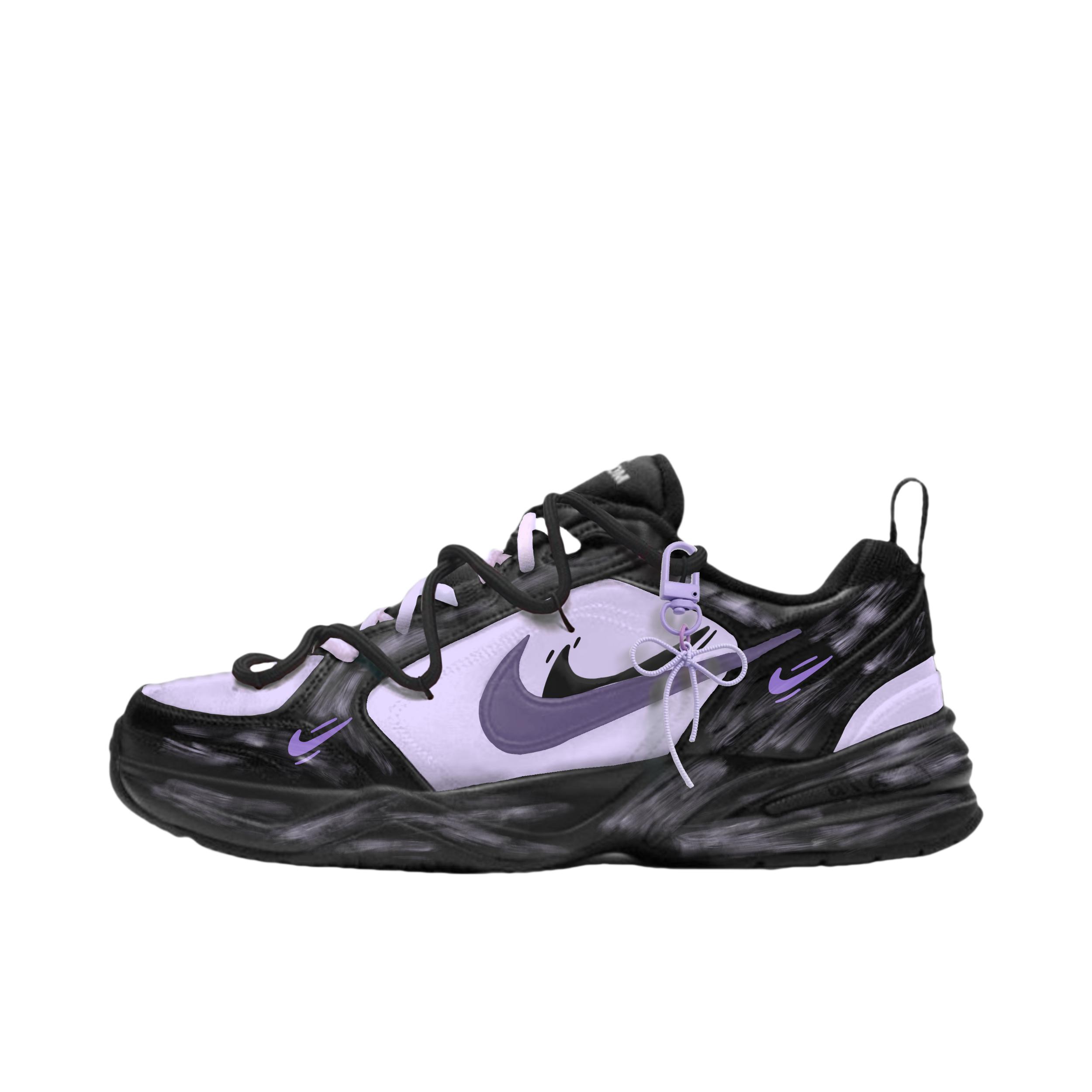 推荐商品：【定制球鞋】 Nike Air Monarch 4 运动休闲鞋 防滑耐磨舒适缓震织物合成革百搭复古 黑紫蝴蝶结
