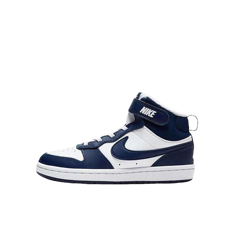 推荐商品：Nike Court Borough 2 魔术贴 减震回弹 支撑 耐磨透气 舒适休闲 防滑 运动 小白鞋 板鞋儿童 小童/白色/蓝色