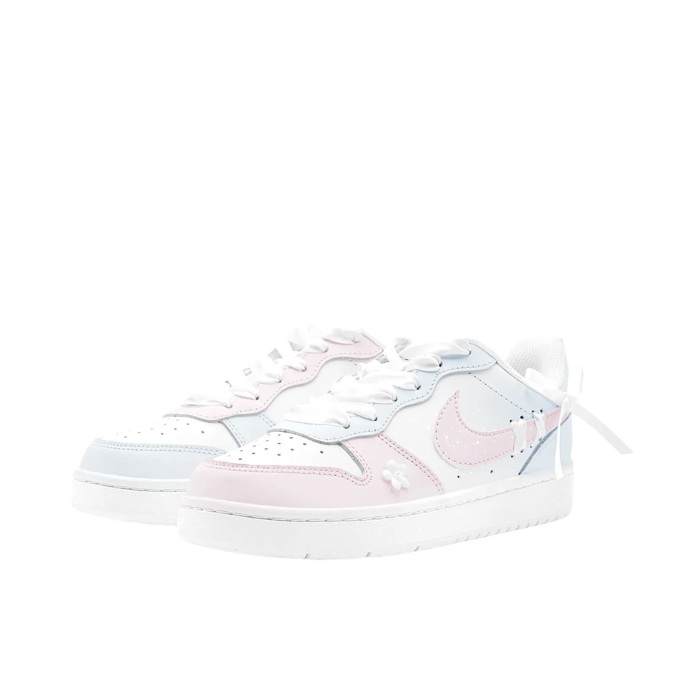 推荐商品：【定制球鞋】 Nike Court Borough 板鞋 防滑防水轻便减震手绘减龄做旧甜酷高街合成革甜妹包裹性复古婚鞋增高小白鞋薄底秋冬脏脏鞋 GS/鸳鸯花花