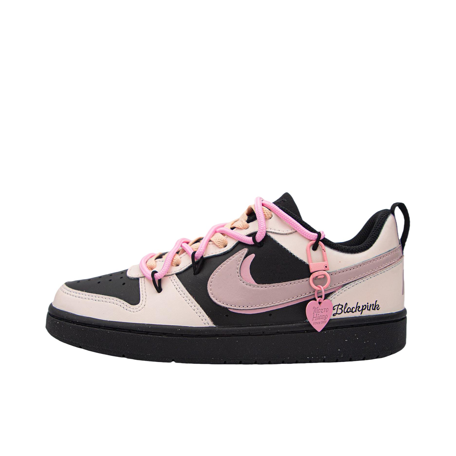 推荐商品：【定制球鞋】 Nike Court Borough 板鞋 防滑防水轻便减震手绘减龄做旧甜酷高街合成革甜妹包裹性复古婚鞋增高小白鞋薄底秋冬脏脏鞋 女款/粉墨之魅