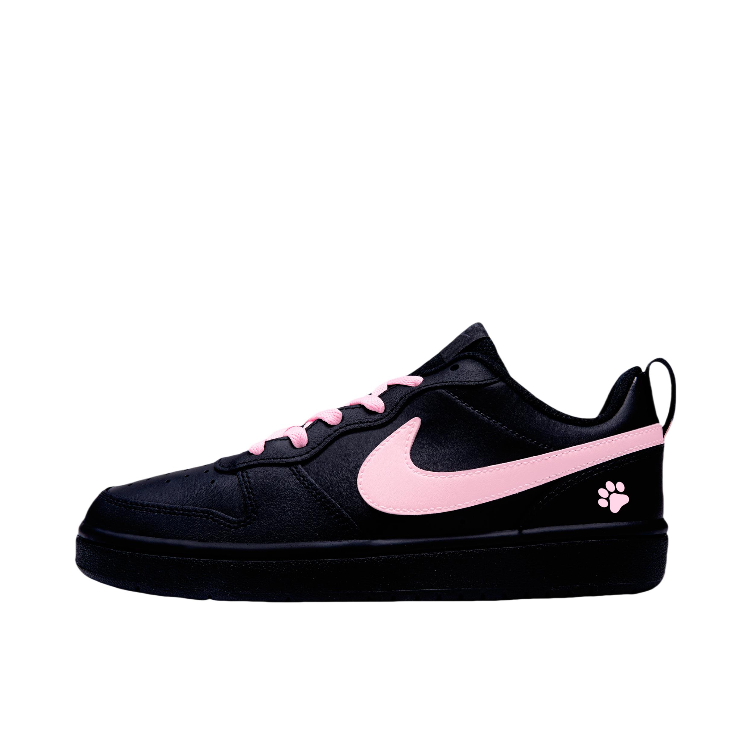 推荐商品：【定制球鞋】 Nike Court Borough 板鞋 防滑防水轻便减震手绘减龄做旧甜酷高街合成革甜妹包裹性复古婚鞋增高小白鞋薄底秋冬脏脏鞋 GS/暗夜粉爪