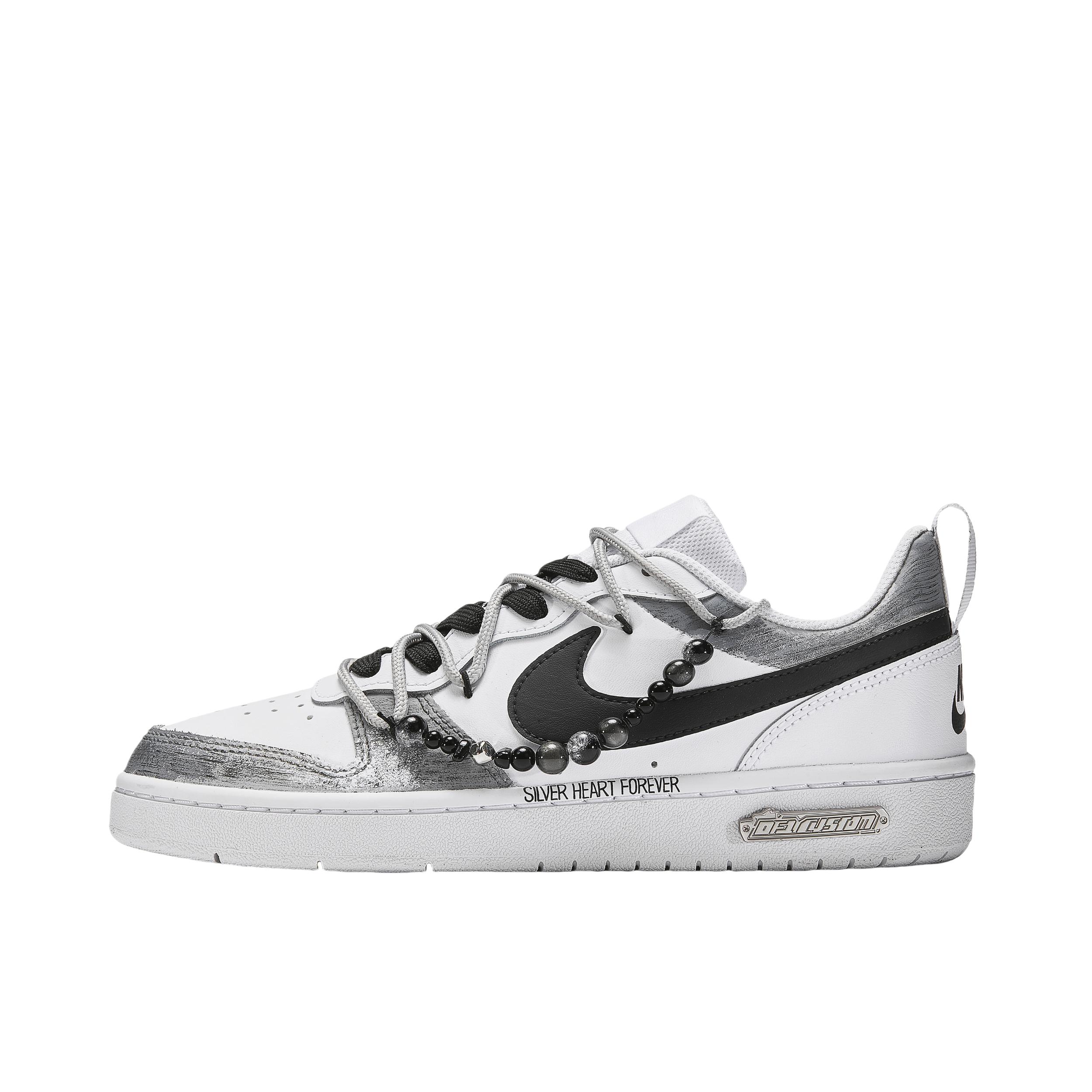推荐商品：【定制球鞋】 Nike Court Borough 板鞋 防滑防水轻便减震手绘减龄做旧甜酷高街合成革甜妹包裹性复古婚鞋增高小白鞋薄底秋冬脏脏鞋 GS/银之星