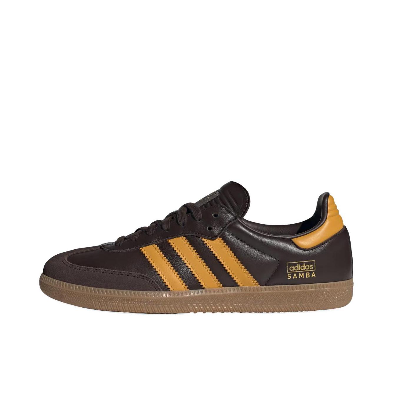 推荐商品：adidas Originals Samba OG T头鞋 板鞋 经典复古舒适百搭耐磨合成革圆头薄底贴合 深棕色/黄色