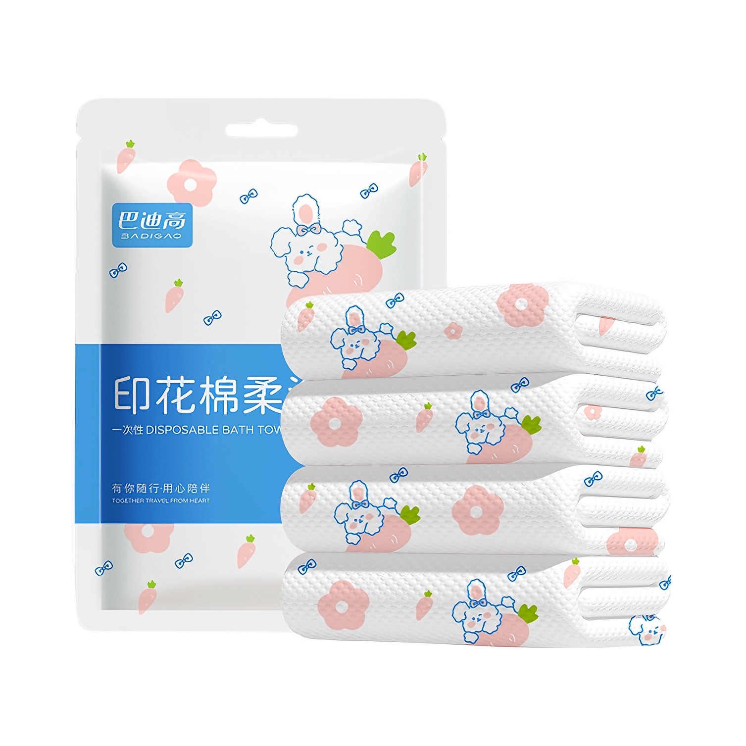 推荐商品：巴迪高 111166668888 粘胶纤维 加厚80% 一次性印花棉柔浴巾 出差旅行
