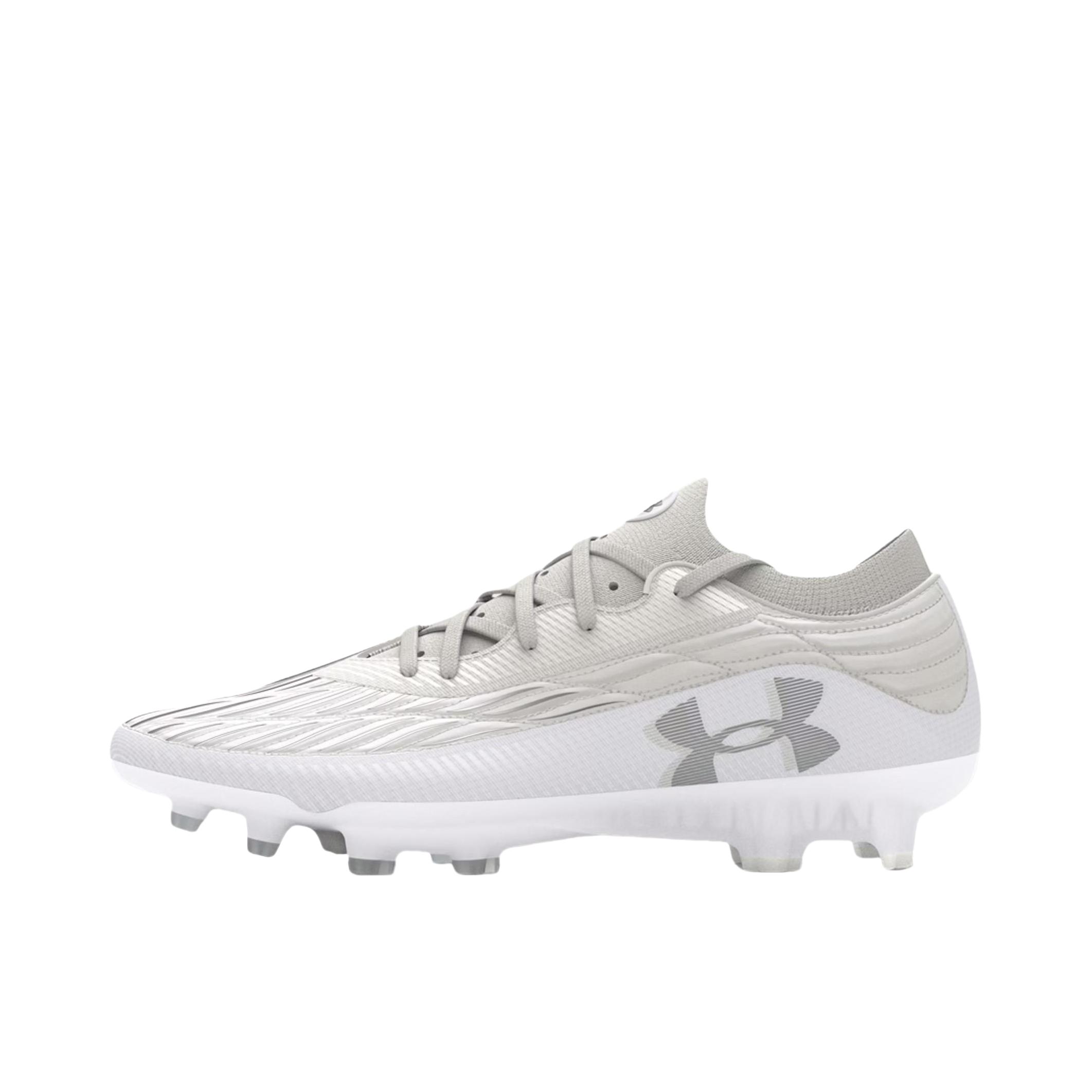 推荐商品：Under Armour MAGNETICO ELITE 4 FG 长钉 防滑 低帮 圆头 足球鞋 白色/白粘土/金属银色