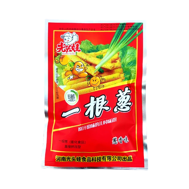 推荐商品：光头娃 一根葱 袋装 怀旧解馋膨化儿时校园休闲非油炸葱香味 13g