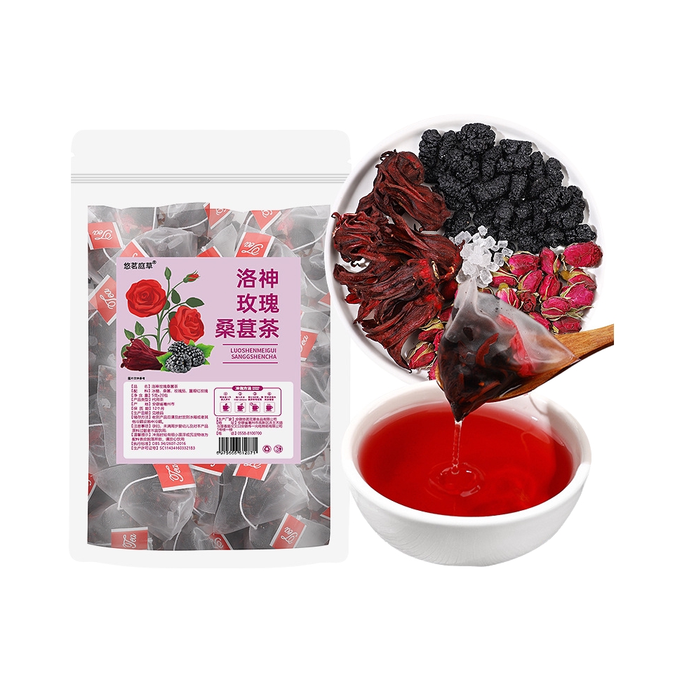 推荐商品：悠茗庭草 洛神玫瑰桑葚茶 袋装 补气养生茶包