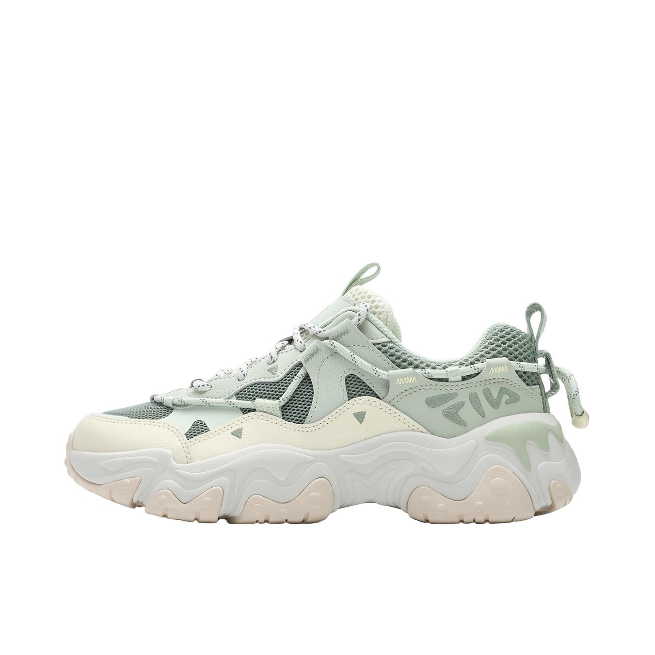 推荐商品：FILA/斐乐 猫爪5代 老爹鞋 轻便增高复古厚底时尚 女款/桃木绿/小白菜