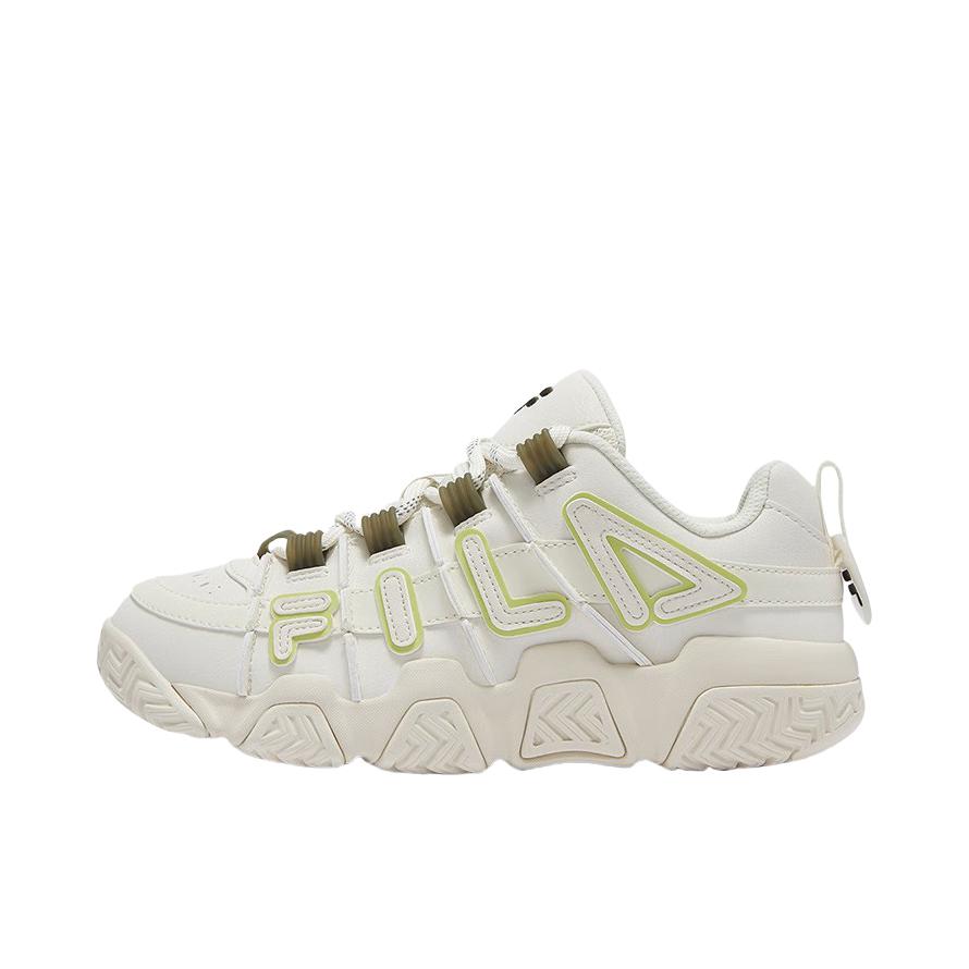推荐商品：FILA/斐乐 BARRICADE 防滑 低帮 复古 厚底 篮球鞋 女款/豆腐白/果子绿